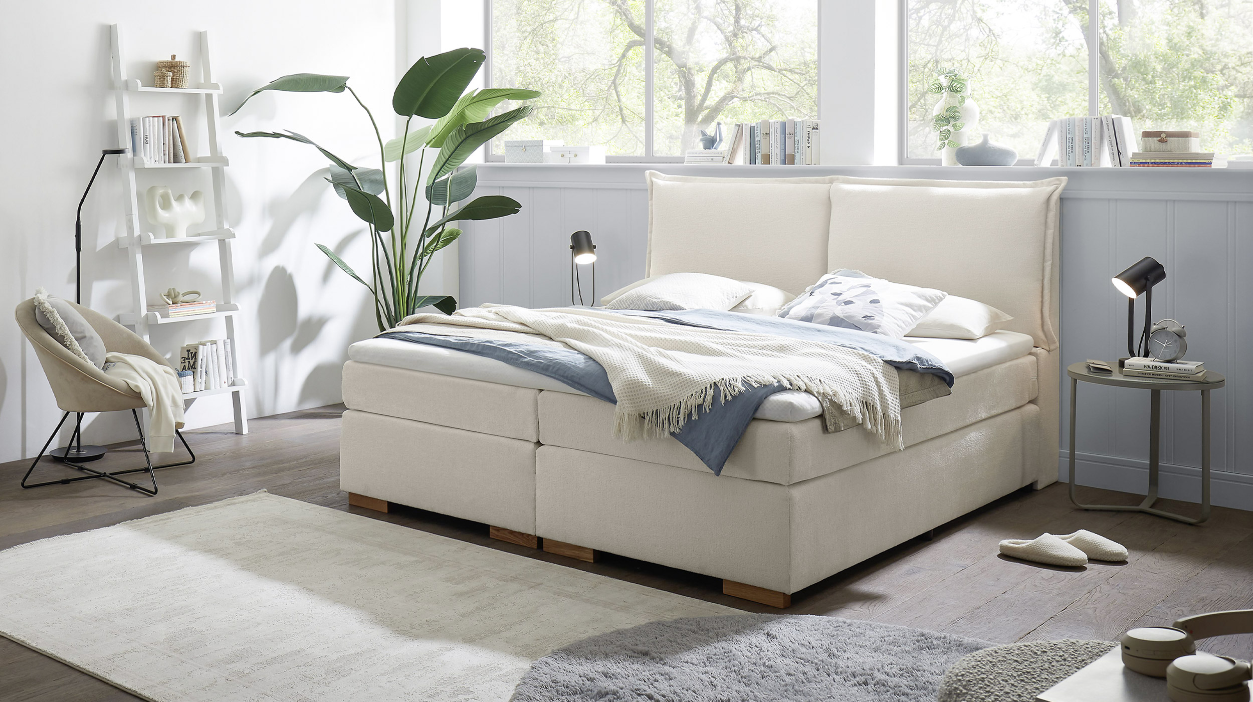 Boxspringbett 140 x 200 cm Chenille weiß - AREZZO