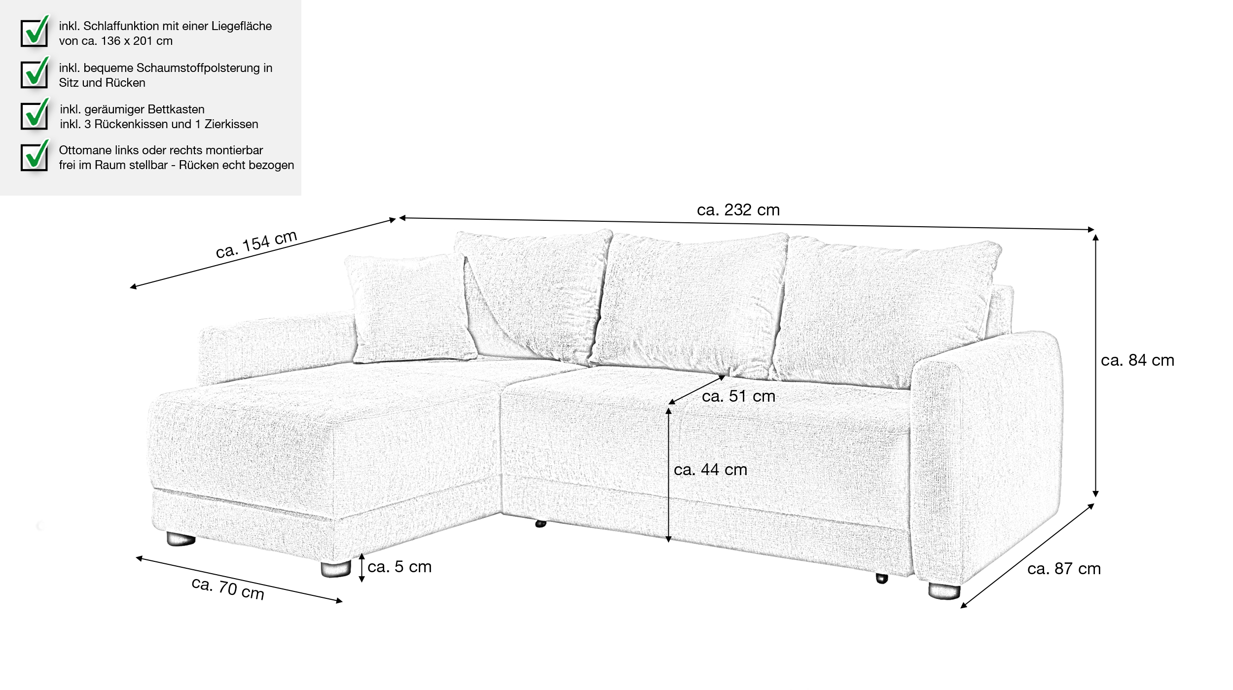 Ecksofa mit Schlaffunktion beige 232 x 154 cm Bettkasten - VENEZIA