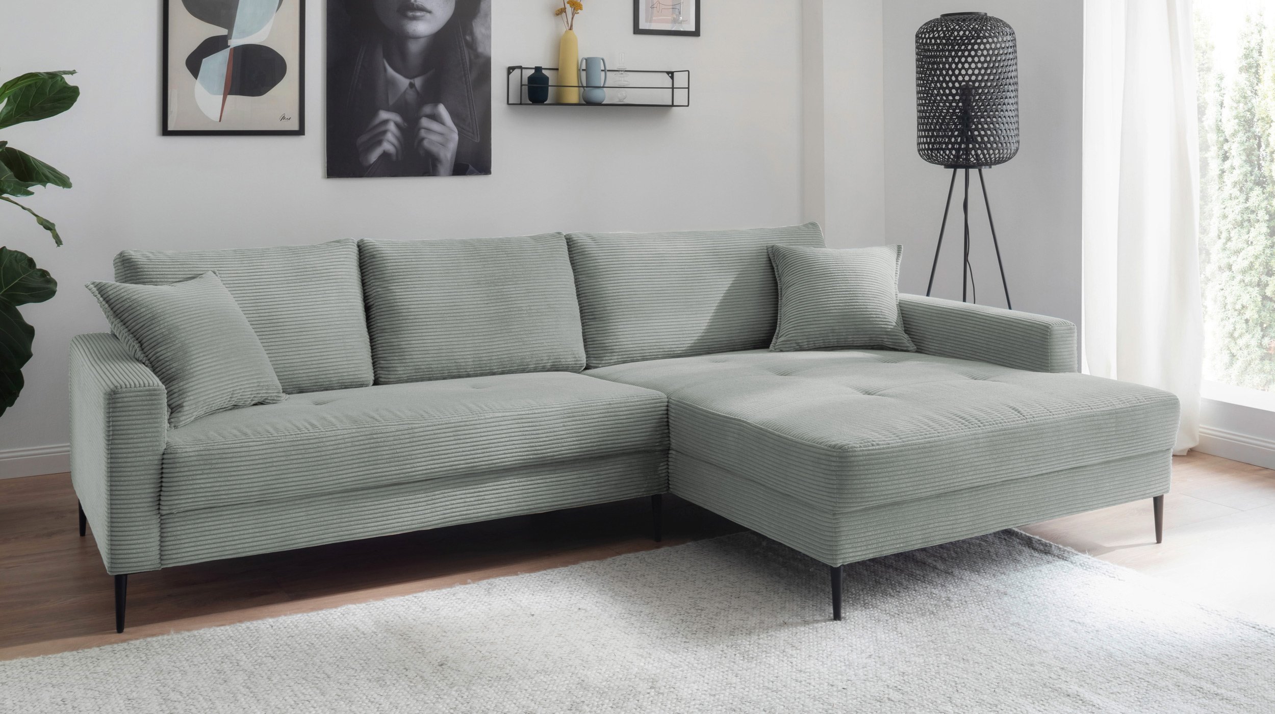 Ecksofa Cord pastell grün 276 x 173 cm - SUMMER