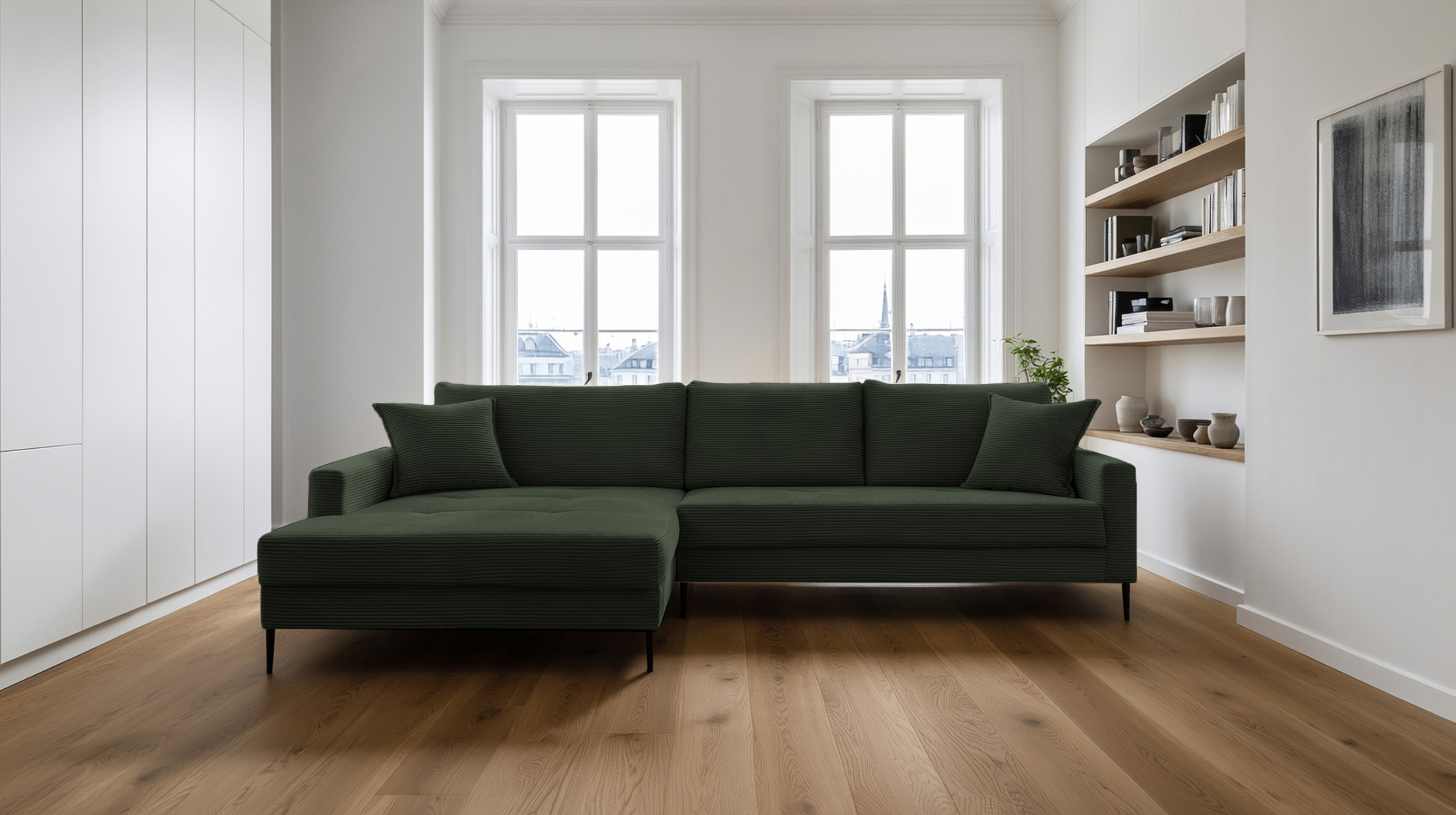 Ecksofa Cord grün 276 x 173 cm - OT links - SUMMER