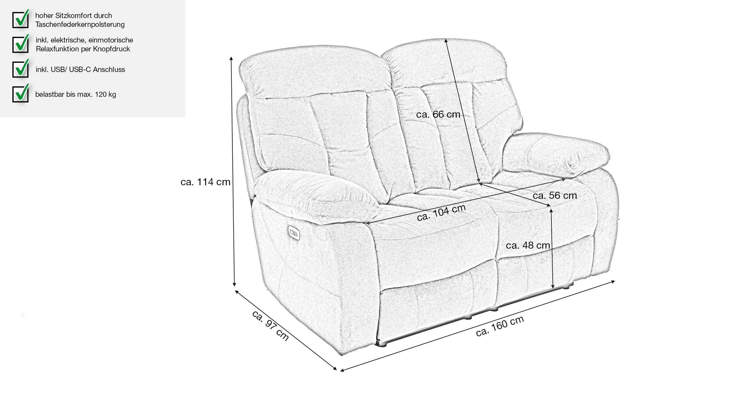 Einzelsofa 2-Sitzer anthrazit Microfaser - Relaxfunktion - NEVADA