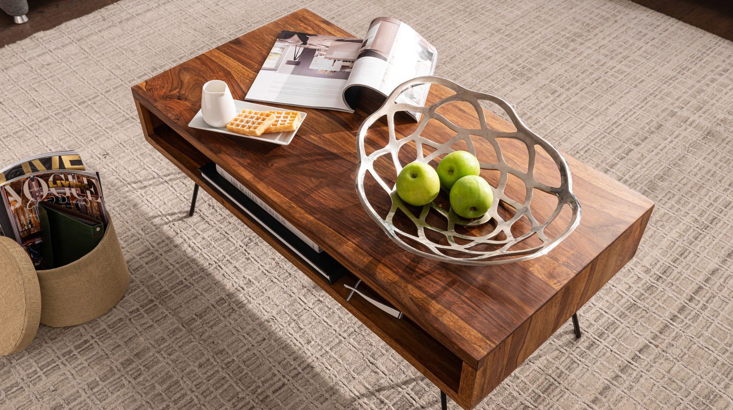 Couchtisch Sheesham massiv gebeizt 100 x 50 cm - NORELL 