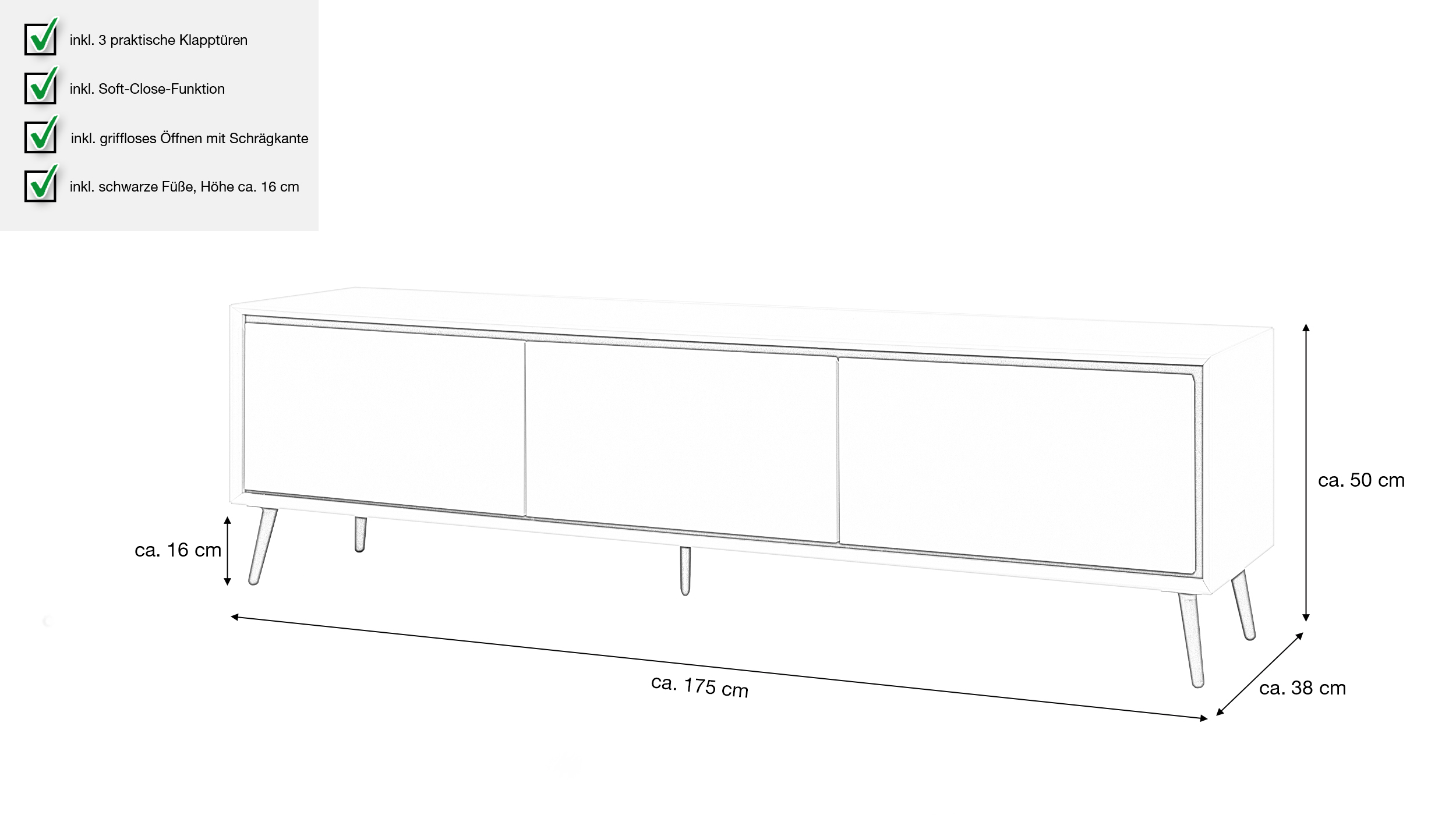 TV - Lowboard beige schwarz 175 cm TV-Board - ARONA