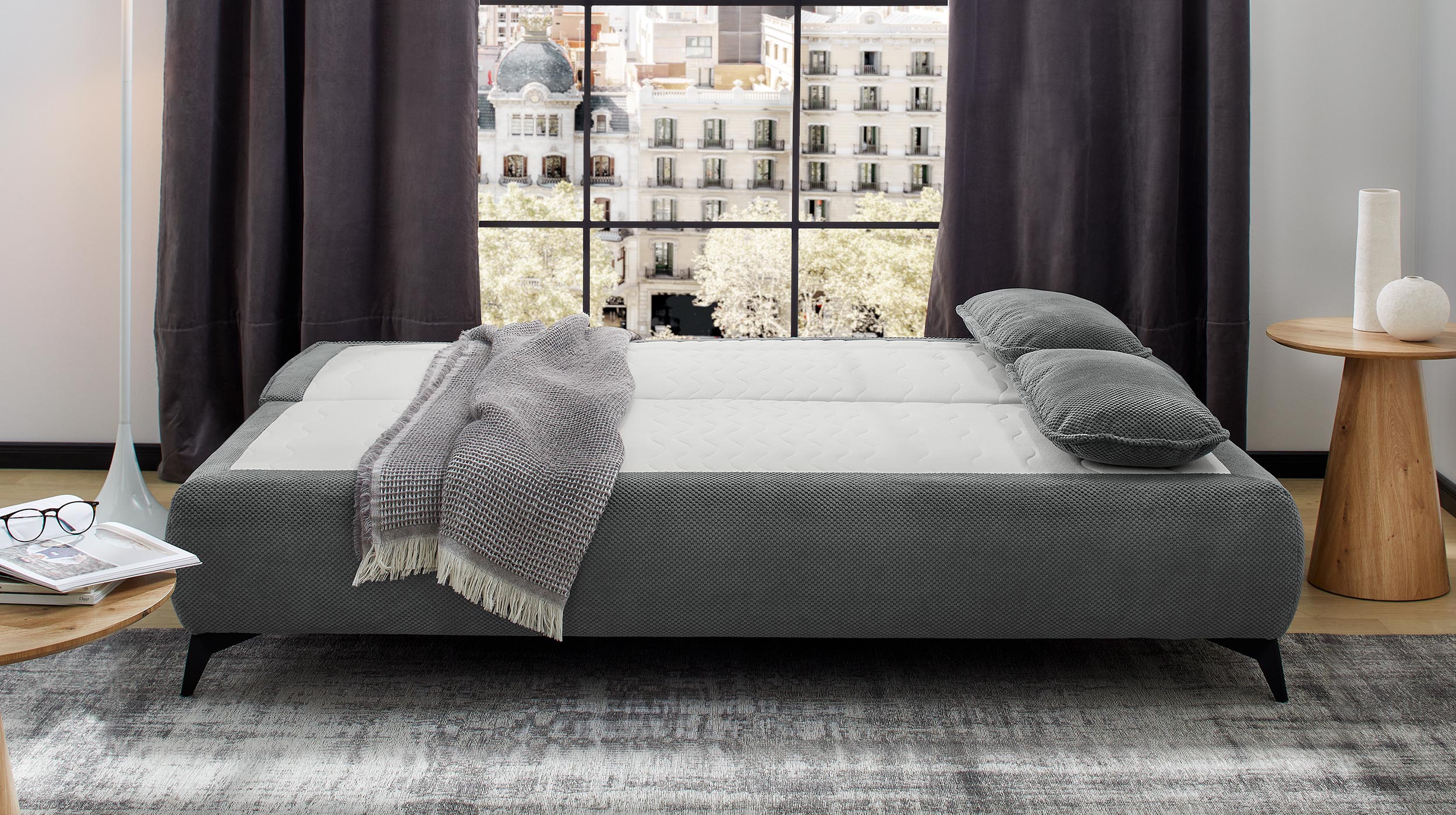 Schlafsofa Cord grau Bettkasten Dauerschläfer 205 cm - DREAMER