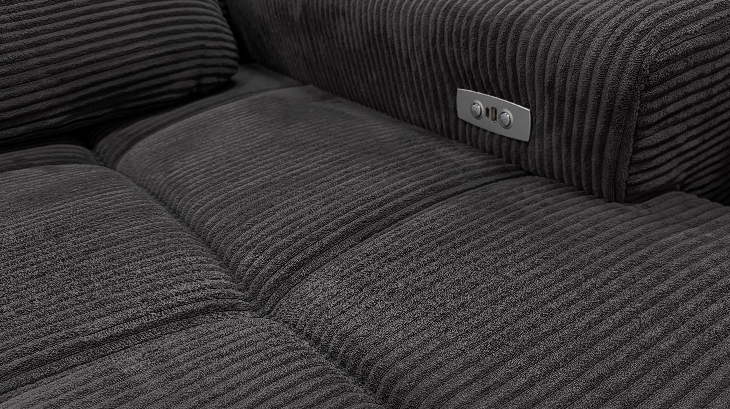 Ecksofa Cord grau elektrisch ausfahrbar 285 cm - OT links - SPEED