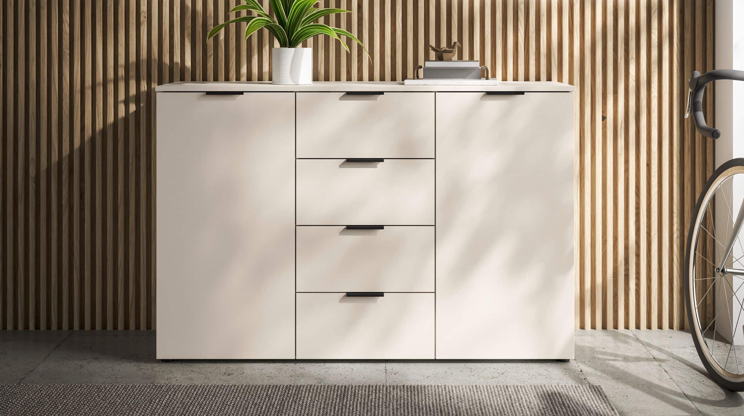 Kommode mit 4 Schubladen beige 135 x 40 cm - LINZ