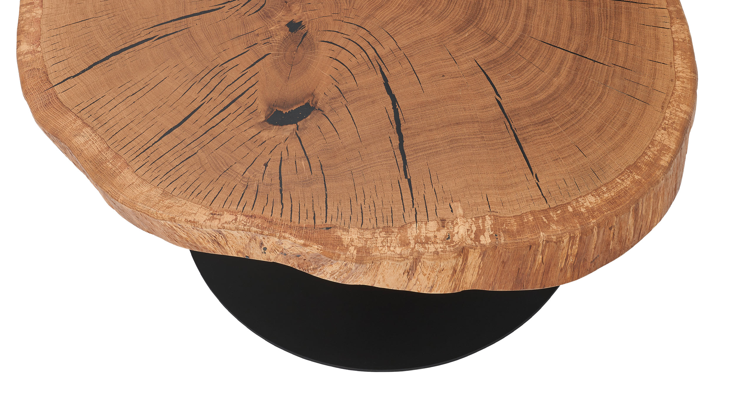 Couchtisch rund Baumscheibe Eiche massiv 75 x 45 cm - BILOXI