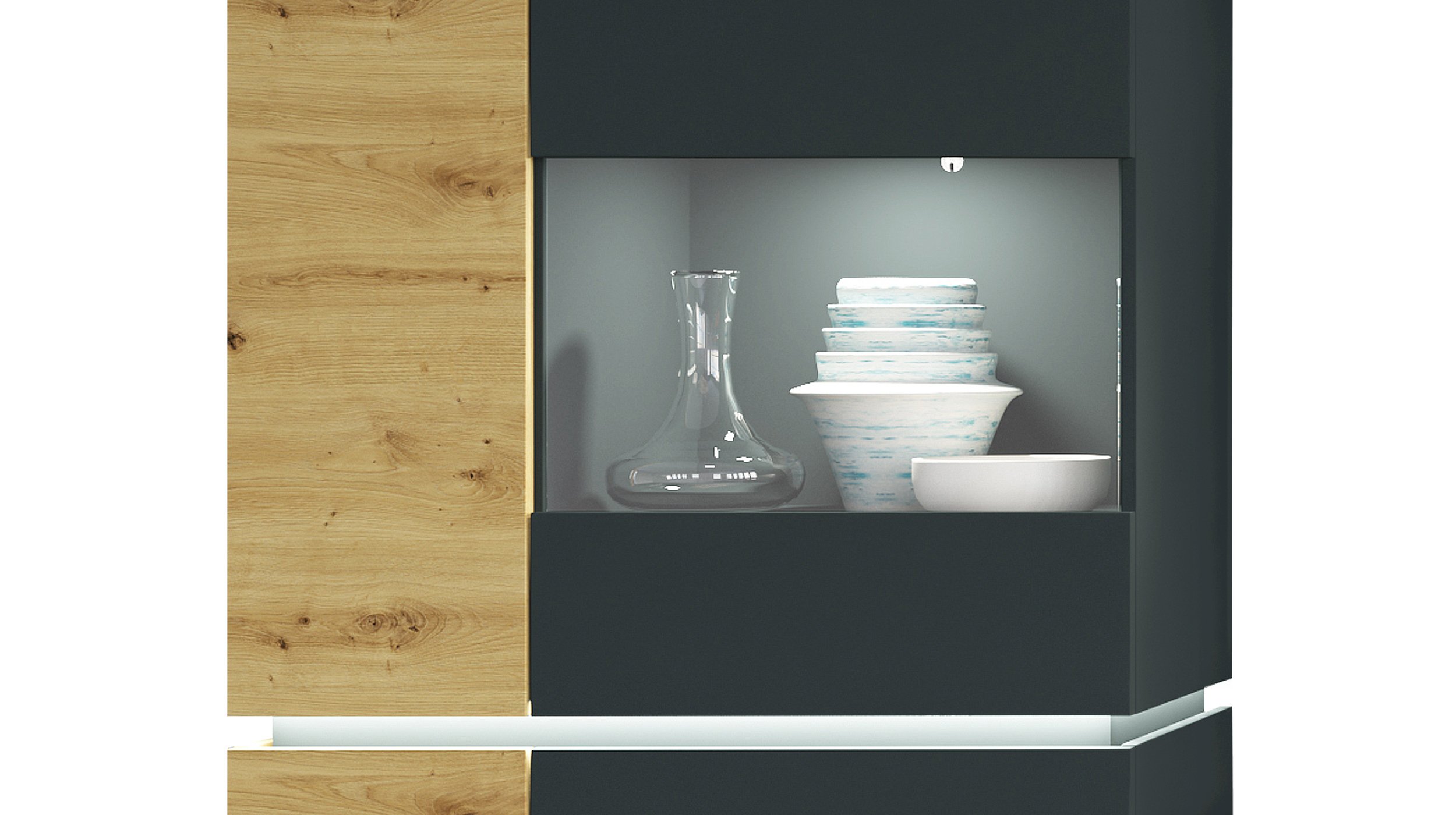 Vitrine mit Beleuchtung Artisan Eiche - grau B 90 x H 199 cm - LUCI