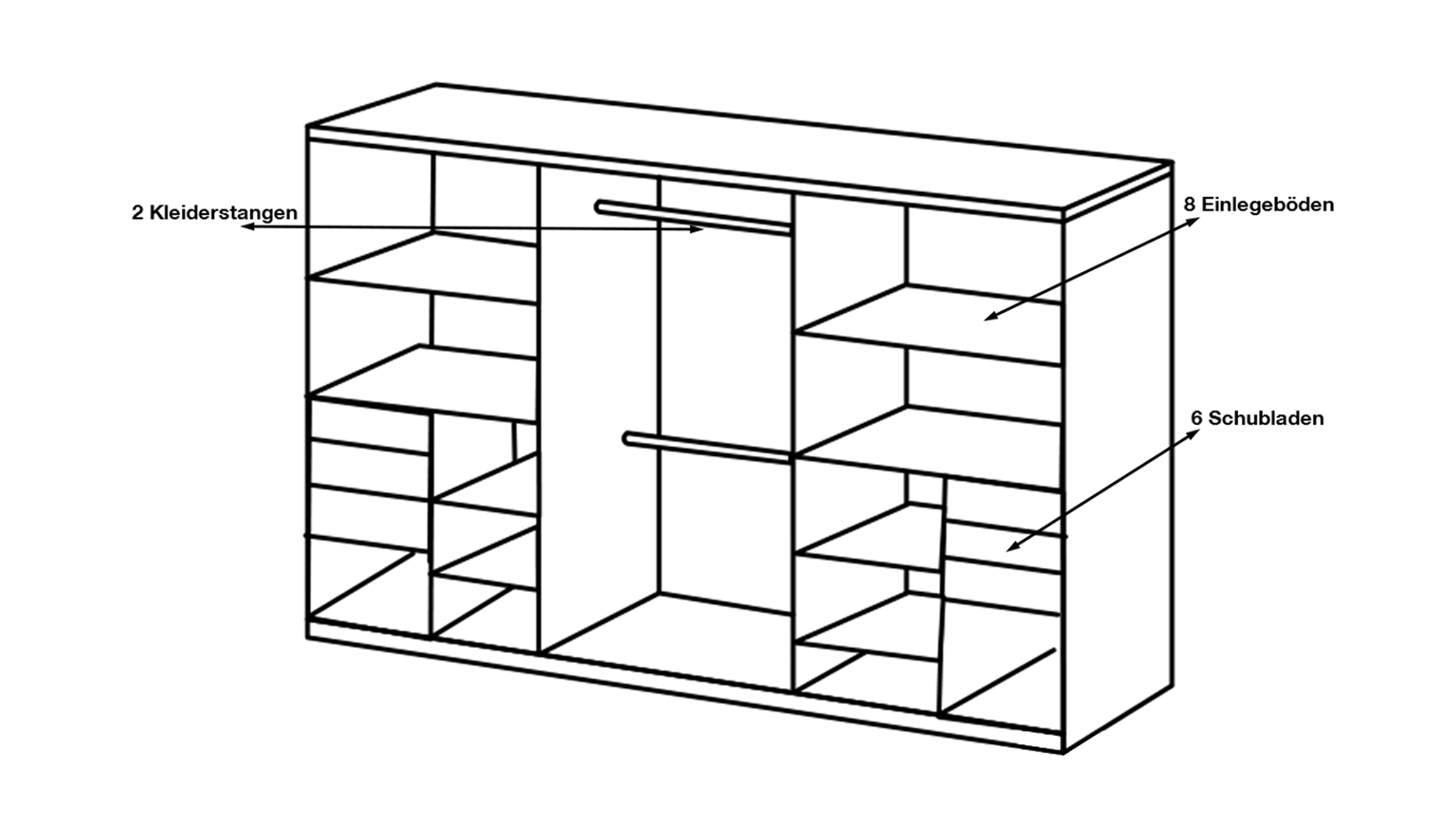 Schwebetürenschrank schwarz mit Glasfront - 270 cm - SAIGON