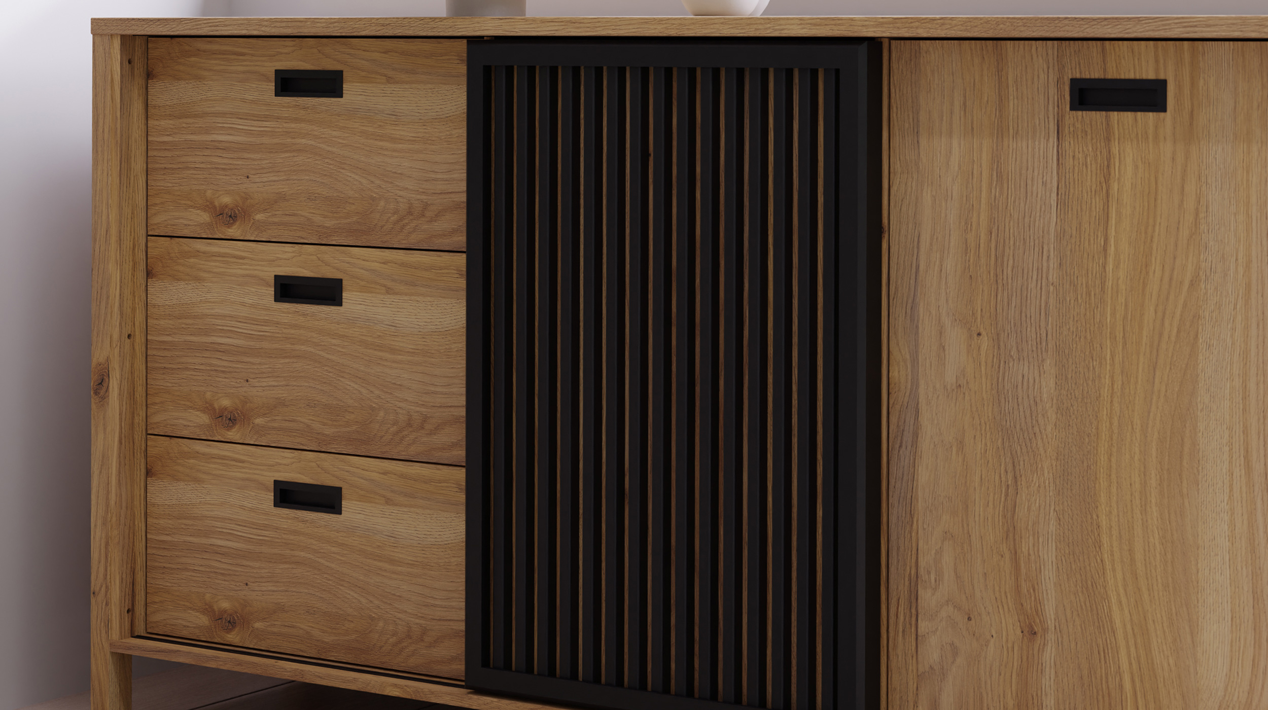 Sideboard - Schiebetür - Mauvella Eiche - schwarz - 175 cm - JYTANA