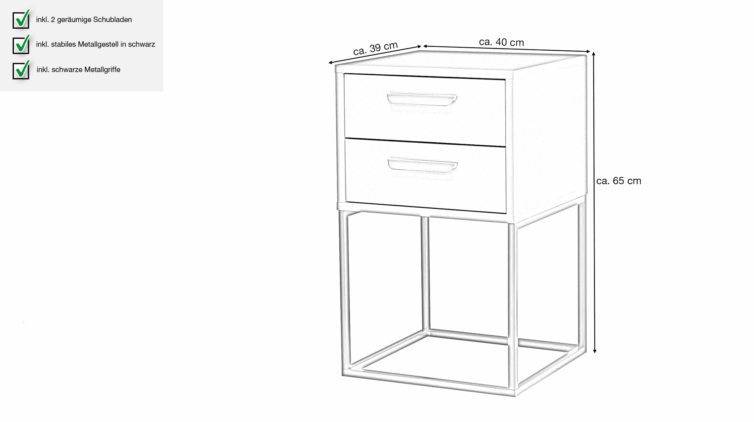 Nachttisch mit Schubladen graphit 40 x 39 cm - SUNA 