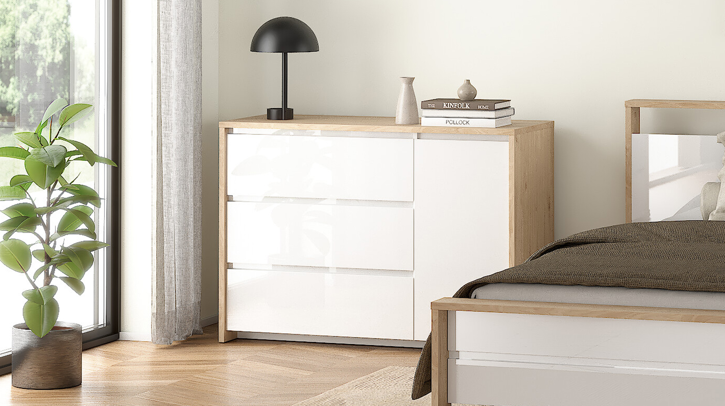 Kommode weiß hochglanz - Jackson Hickory 119 cm x 48 cm - NEXT