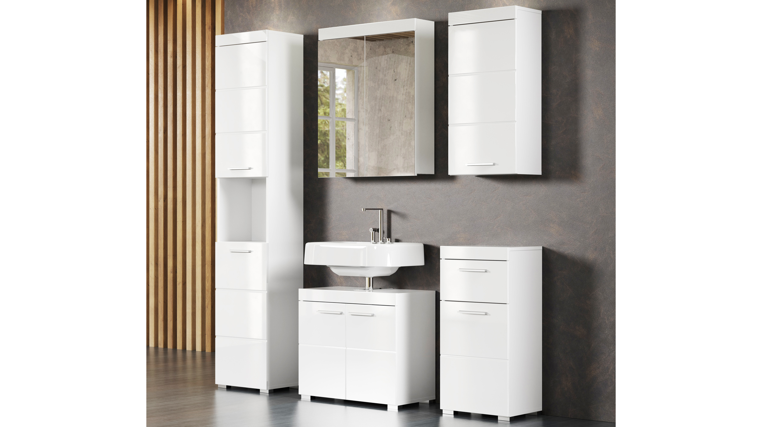 Bad Hochschrank weiß hochglanz 2 Türen 37 cm - AMANDA
