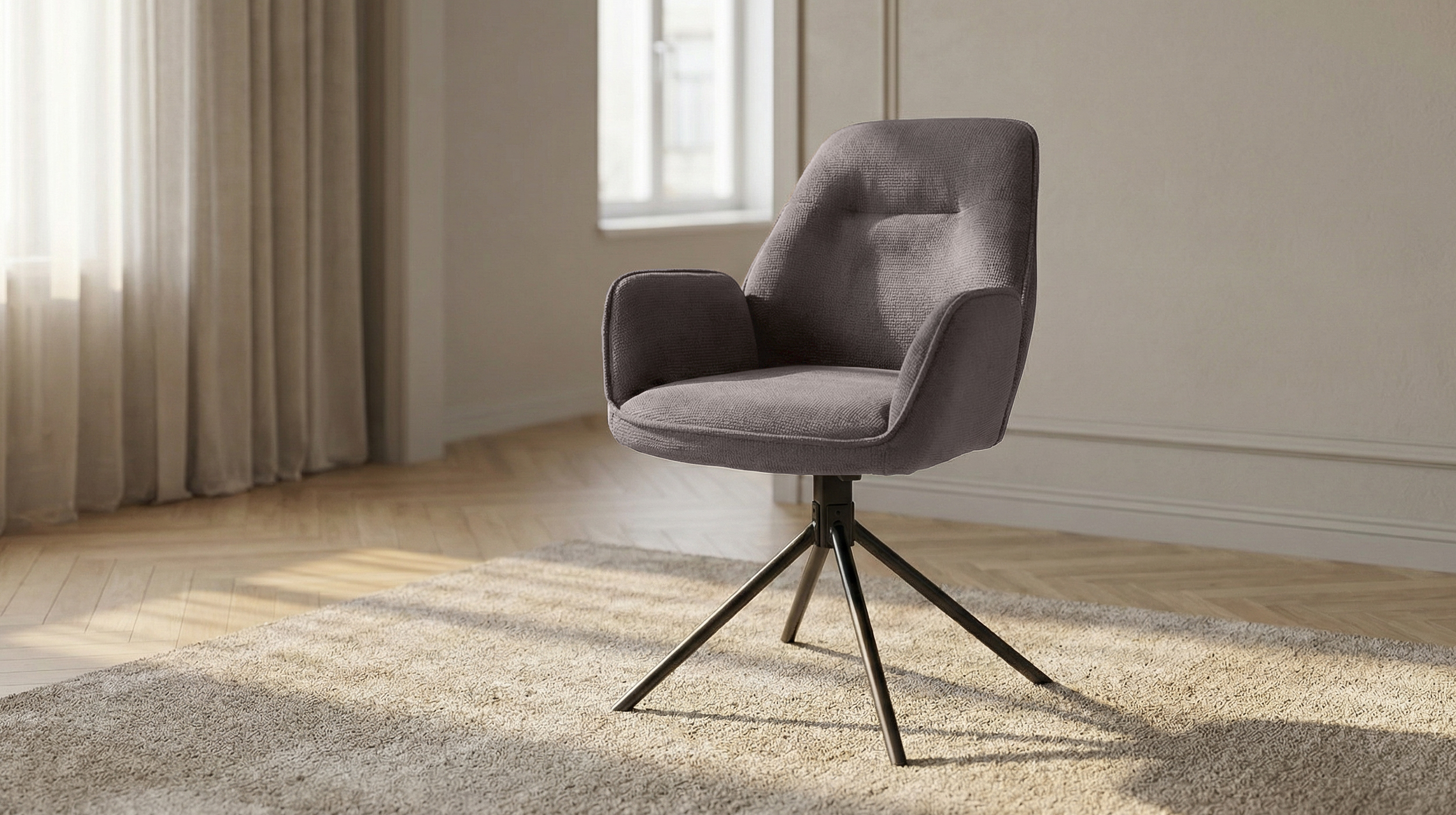 Armlehnstuhl grau Drehstuhl Chenille Optik - MALITA