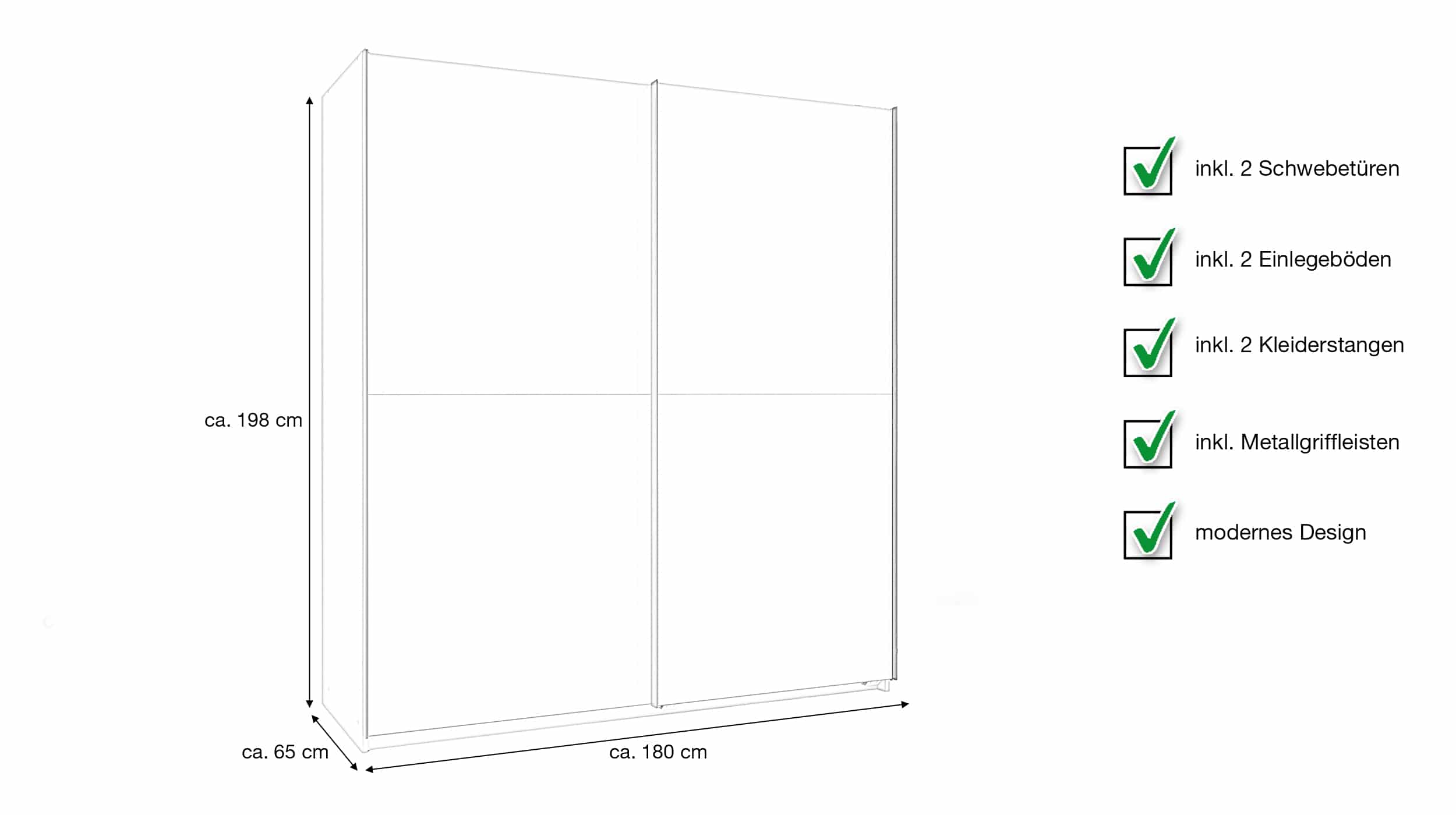 Schwebetürenschrank grau 180 cm - AUGSBURG