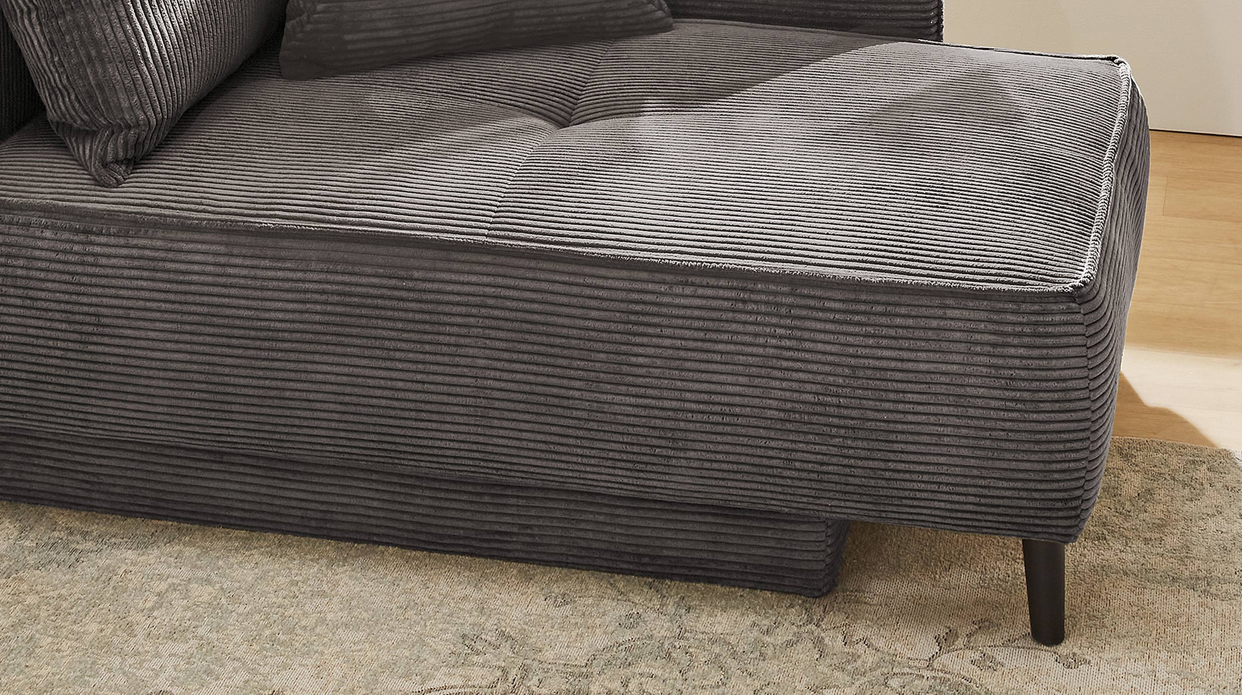 Einzelsofa Cord grau 155 cm Recamiere mit Schlaffunktion - REX