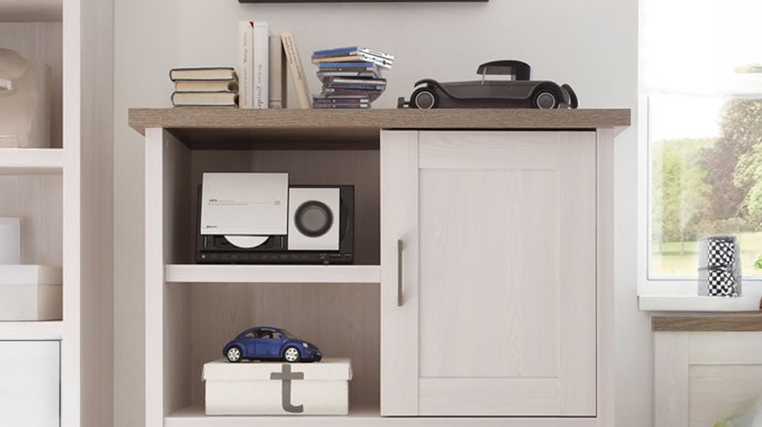Highboard mit 2 Türen Pinie weiß 106 cm - LUCA