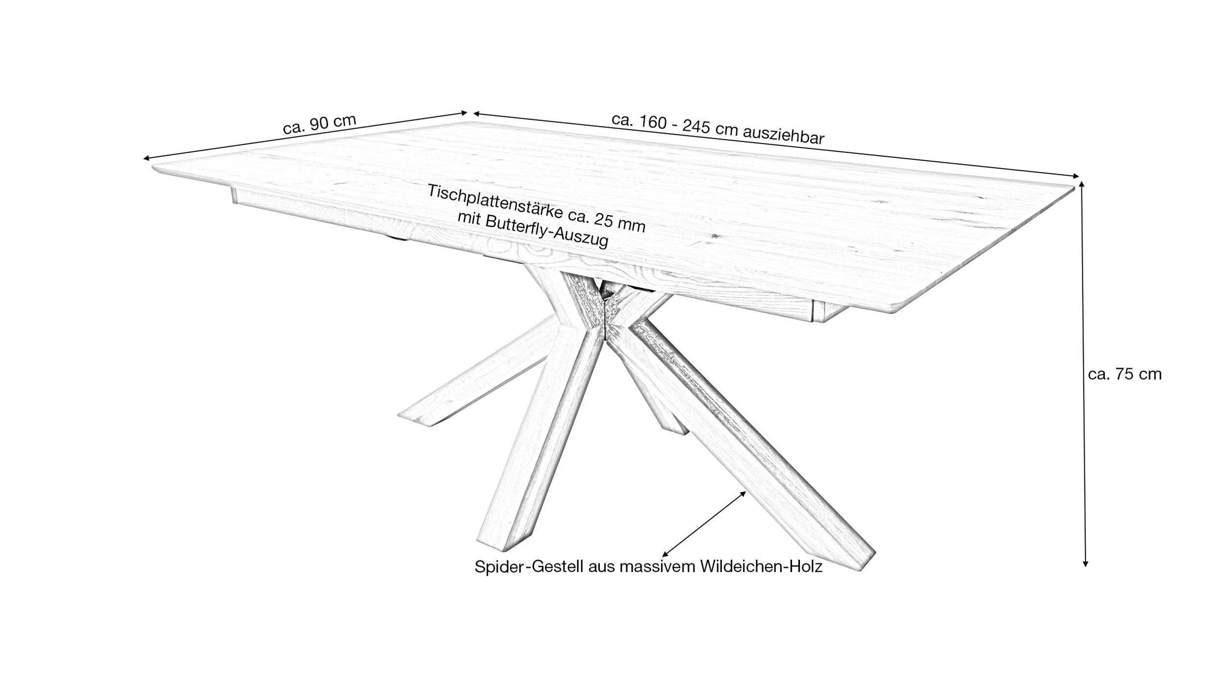Esstisch Massivholztisch 160 cm in Wildeiche ausziehbar - RICARDO