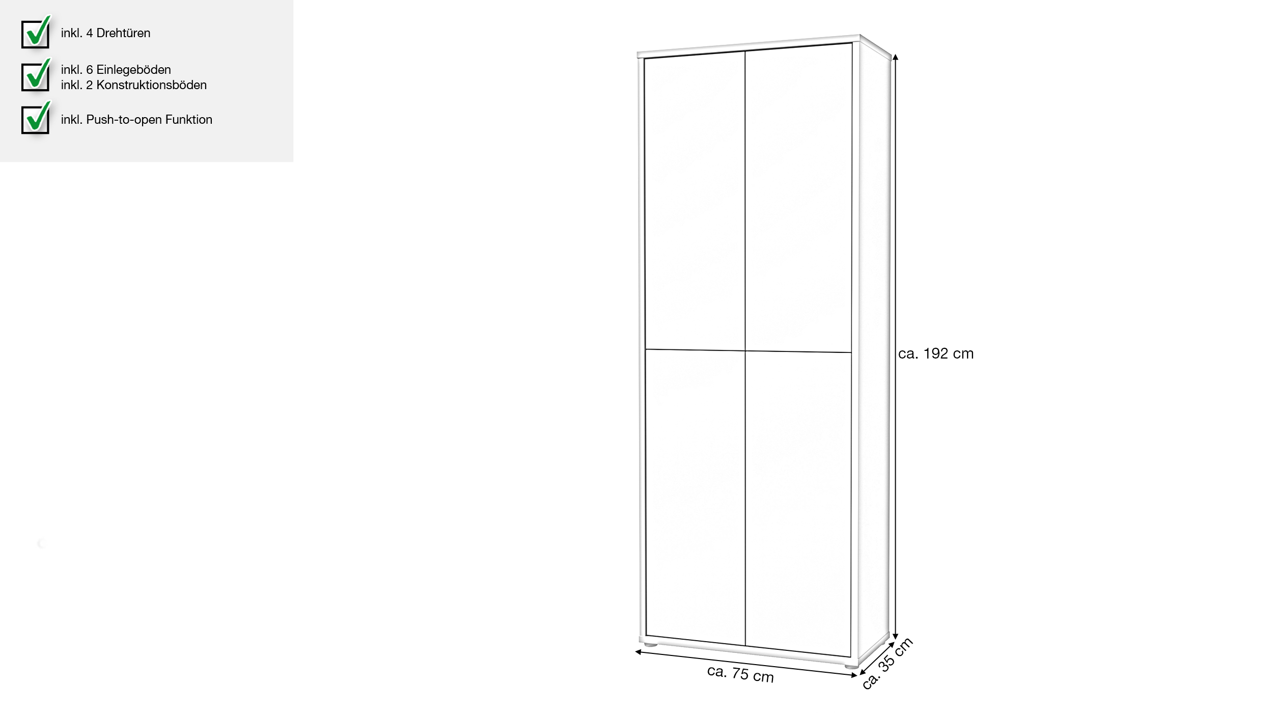 Schuhschrank hellgrau 75 x 192 cm 4-türig - ALICE