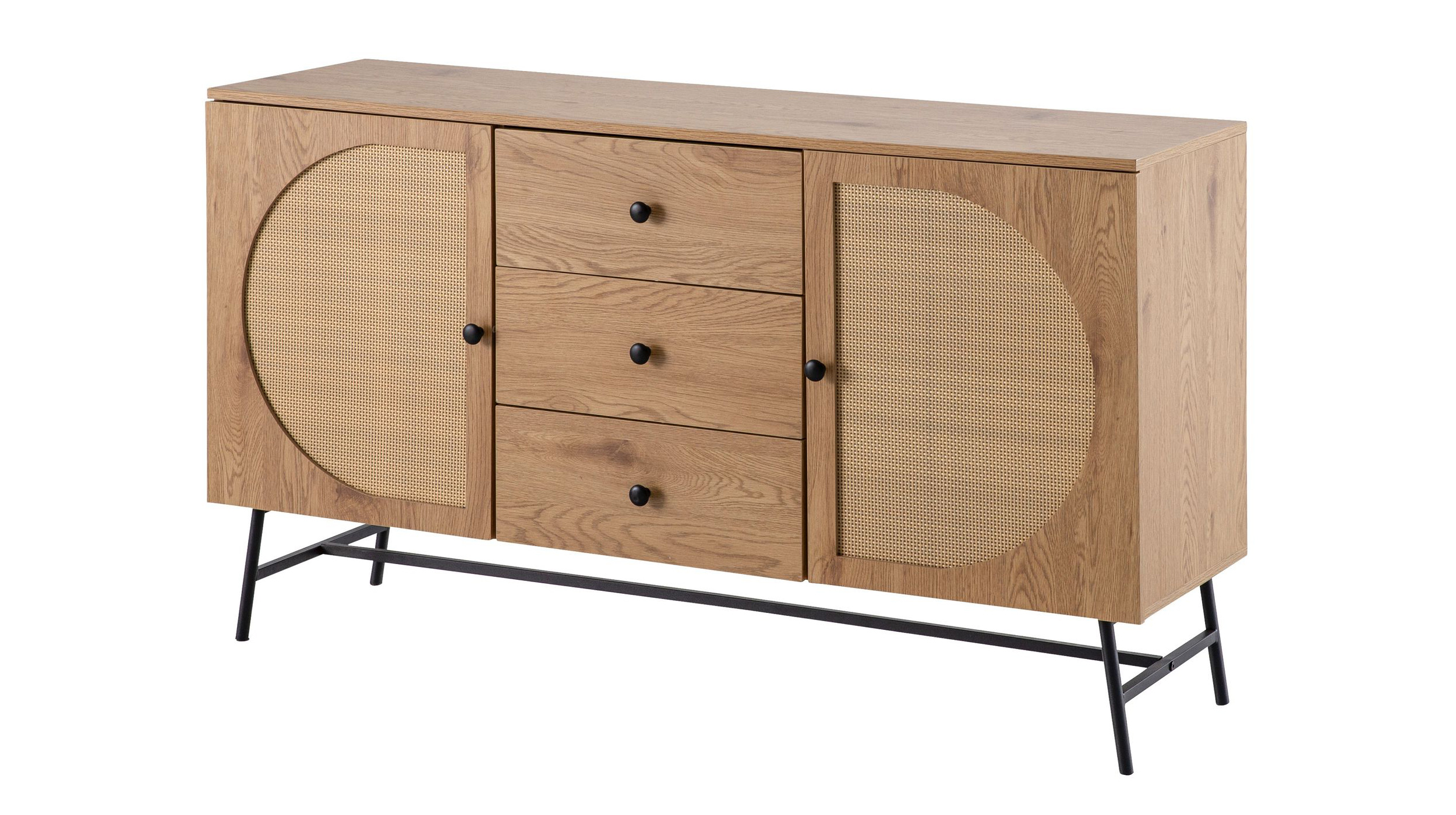 Sideboard mit 3 Schubladen Eiche Holzdekor - Rattan 140 cm - RATVAN