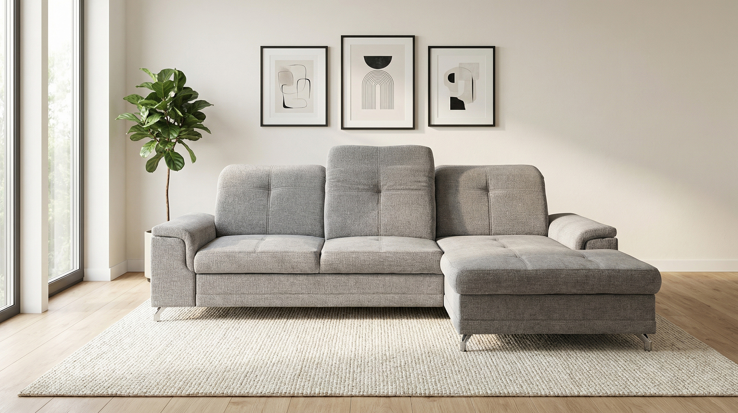 Ecksofa mit Schlaffunktion grau 270 x 180 cm - Bettkasten - BRITTA