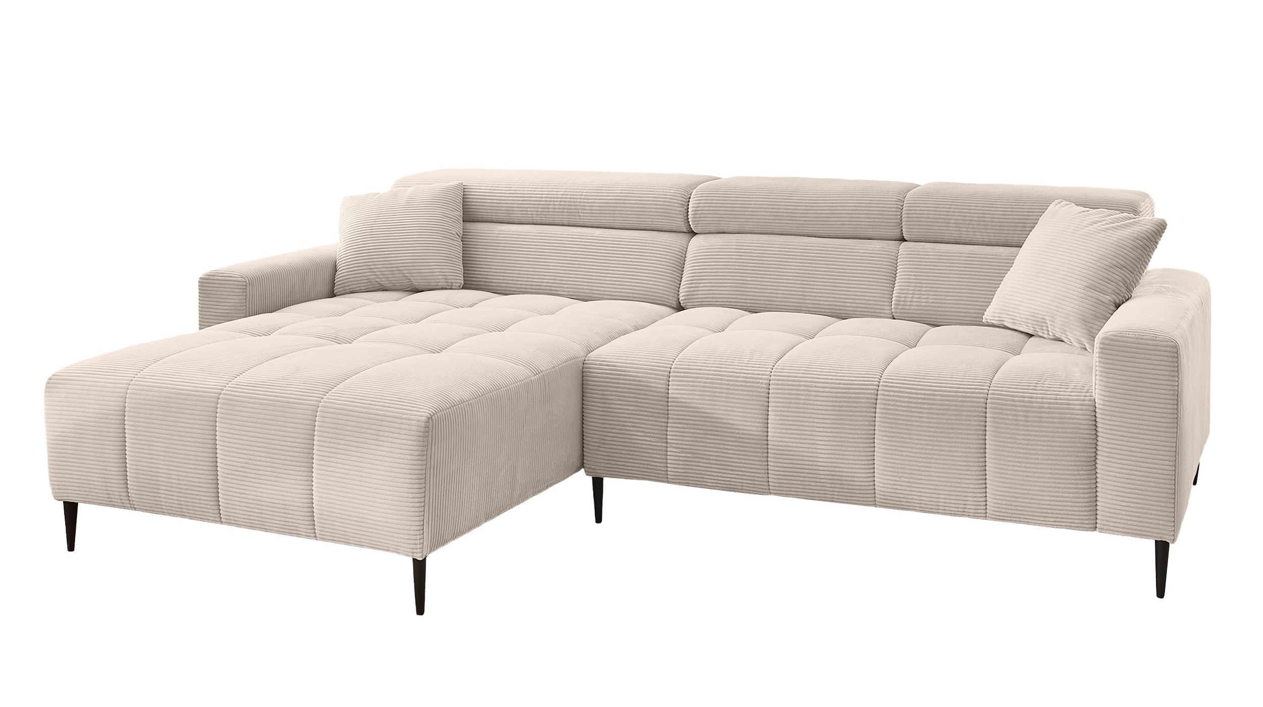 Ecksofa Cord beige ausziehbar - Sitztiefenverstellung 256 cm - OT links - SIMPLE  Ecksofa Cord beige ausziehbar - Sitztiefenverstellung 256 cm - OT links - SIMPLE