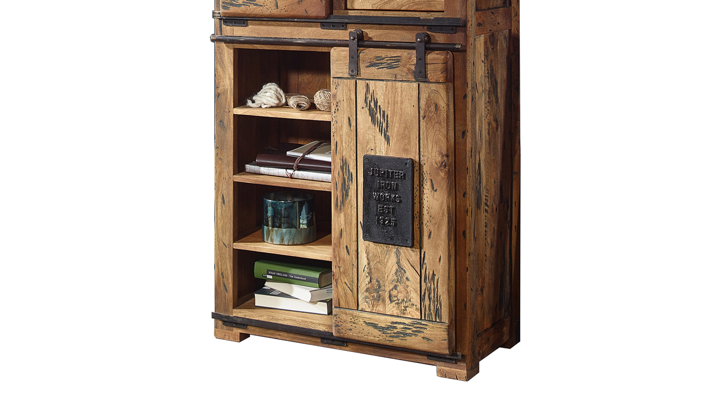 Highboard mit 2 Rolltüren Mango massiv 80 cm - montiert - EMANUEL
