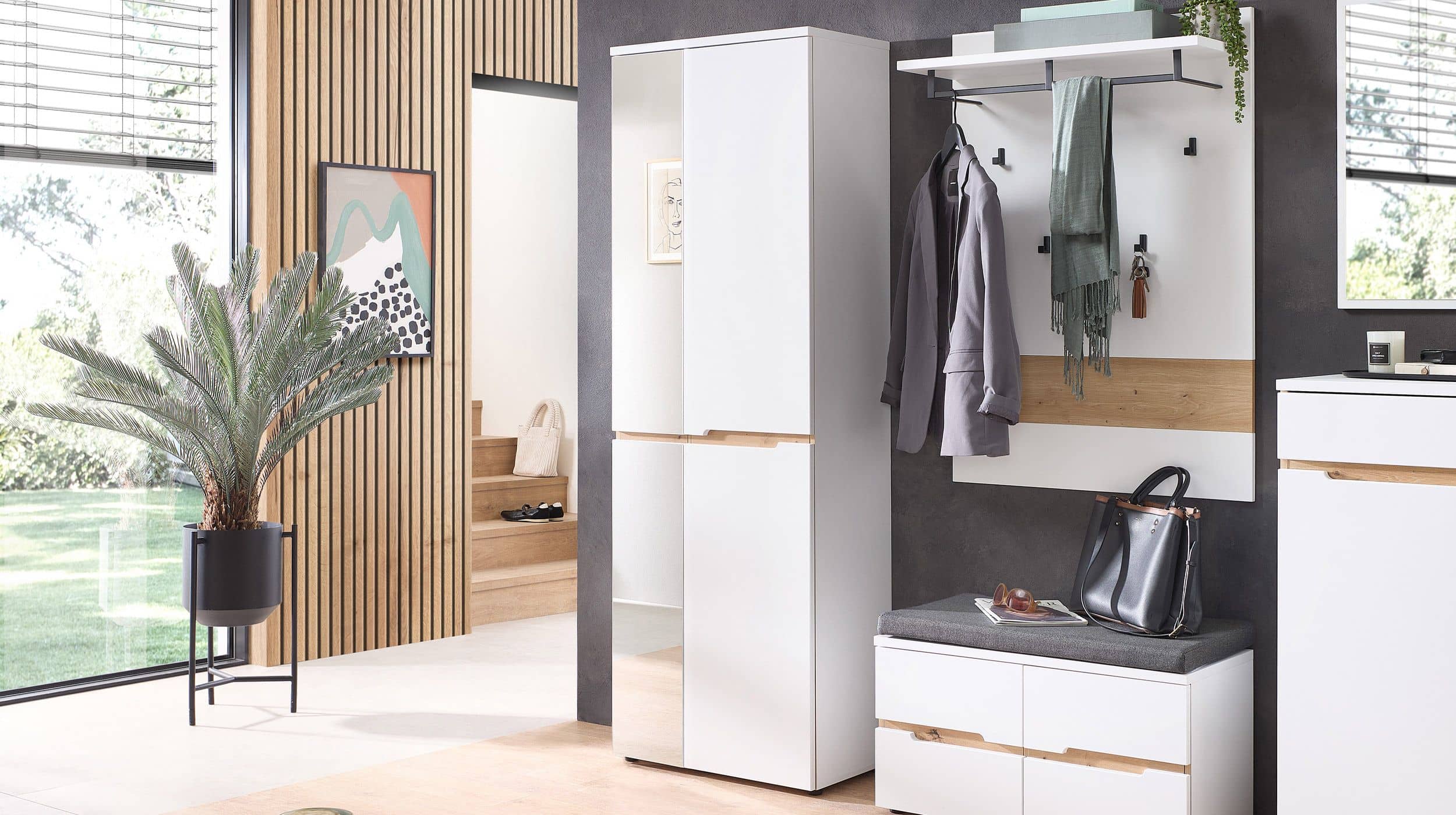 Garderobenschrank mit Spiegel weiß - Artisan Eiche 80 cm - MEMPHIS 