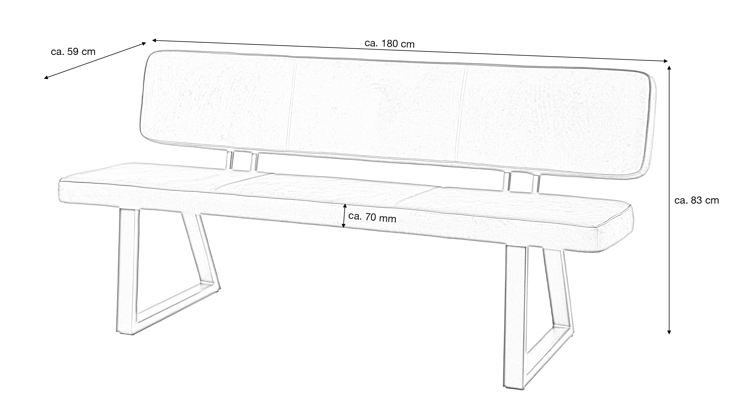 Sitzbank mit Rückenlehne 180 cm Microfaser anthrazit Bank - TARA 
