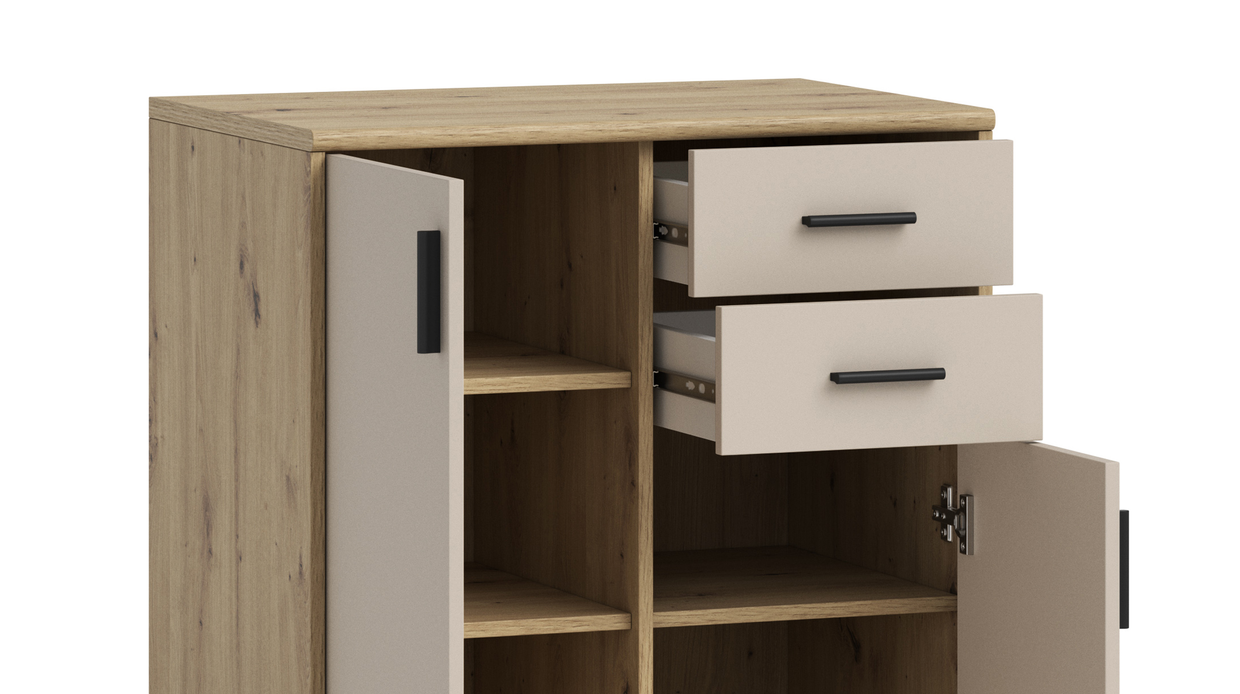 Kommode mit 2 Schubladen beige - Artisan Eiche 74 x 50 cm - NELLY