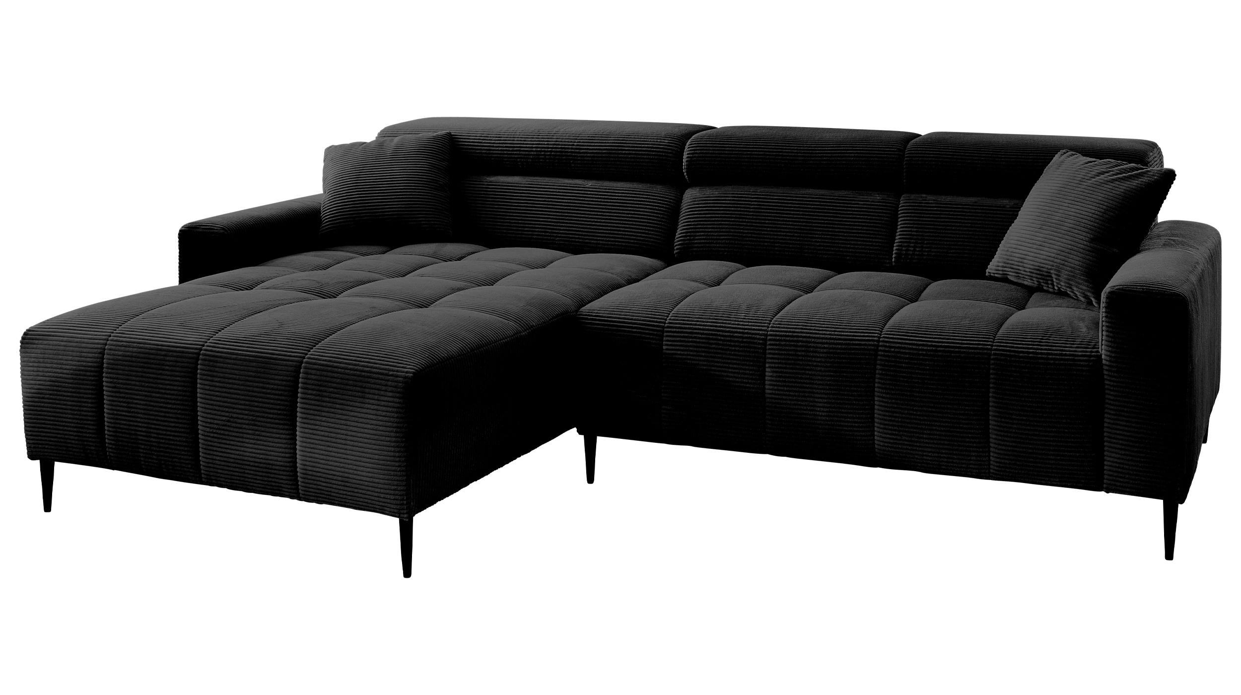 Ecksofa Cord schwarz ausziehbar - Sitztiefenverstellung 256 cm - OT links - SIMPLE Ecksofa Cord schwarz ausziehbar - Sitztiefenverstellung 256 cm - OT links - SIMPLE