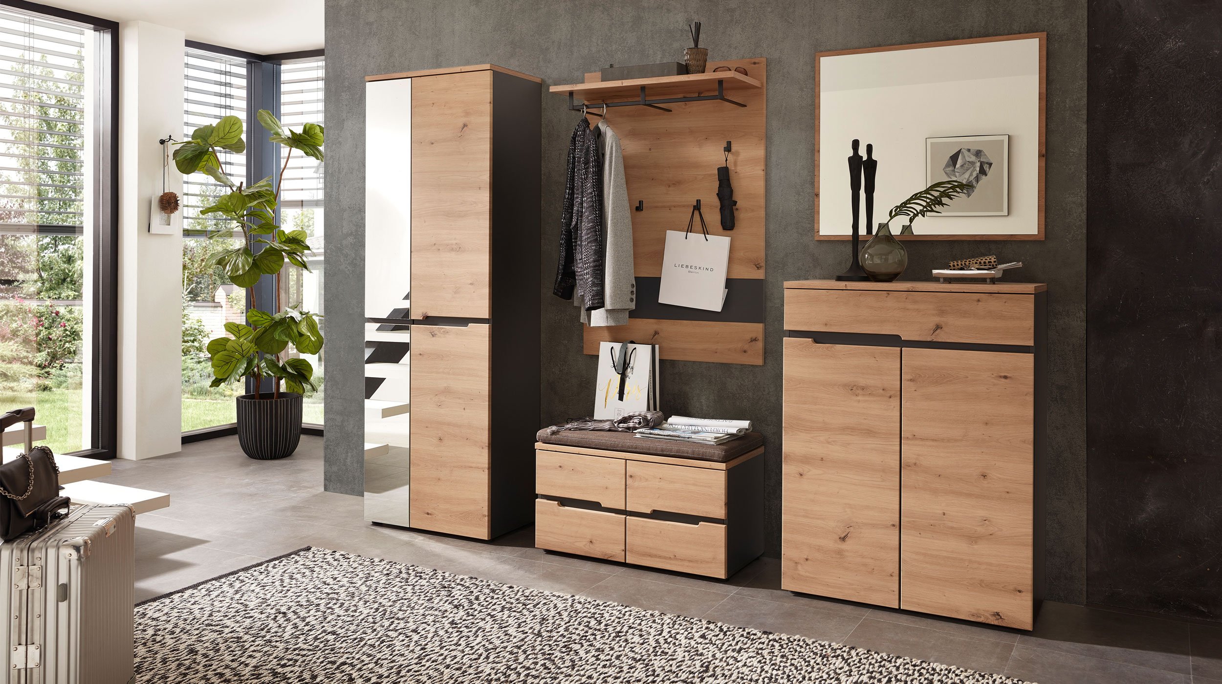 Garderobenschrank mit Spiegel Artisan Eiche - Graphit 65 cm - MEMPHIS