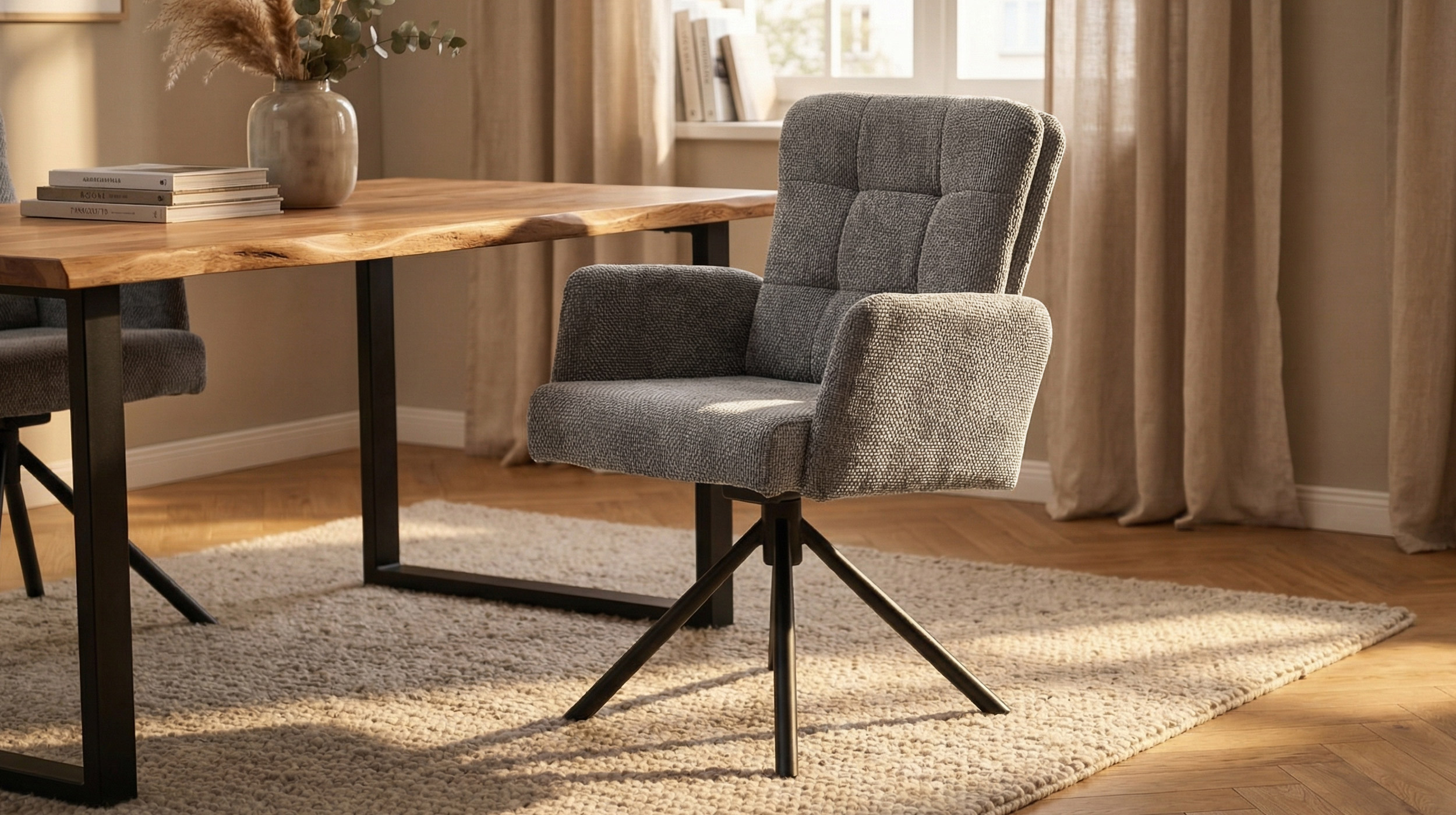 Armlehnstuhl grau Drehstuhl Taschenfederkern Chenille - HEDIA