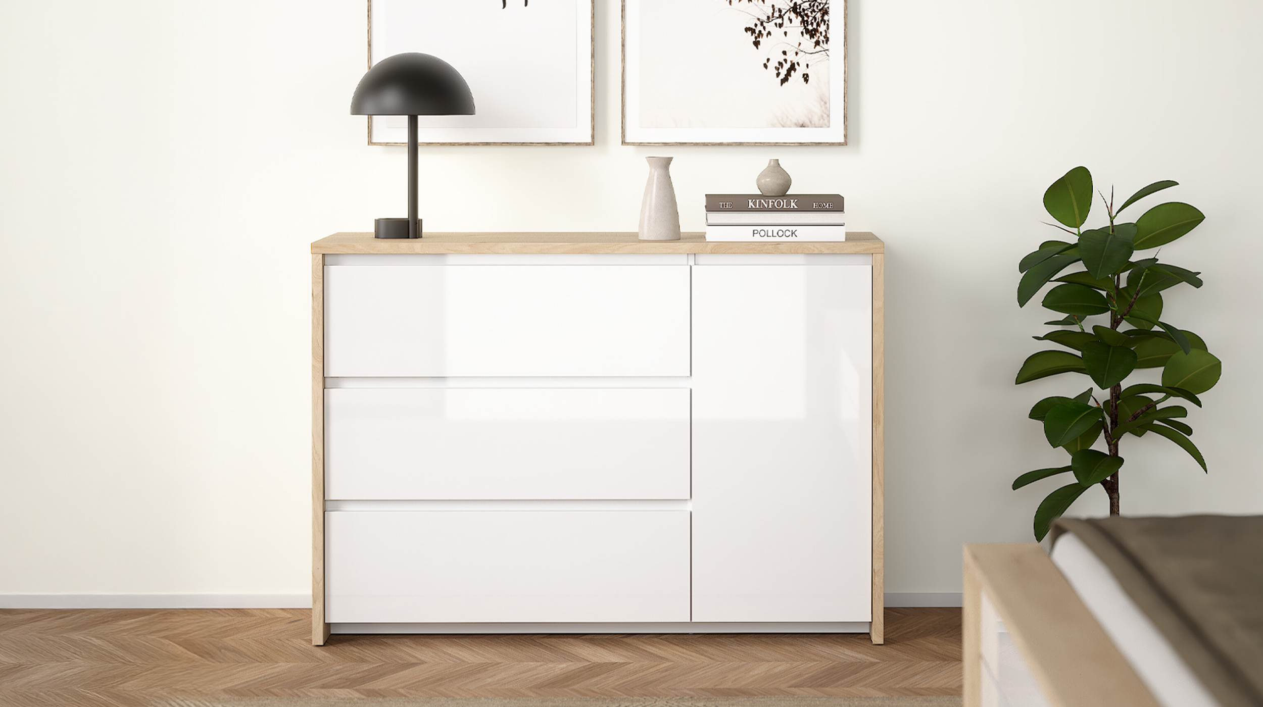 Kommode weiß hochglanz - Jackson Hickory 119 cm x 48 cm - NEXT