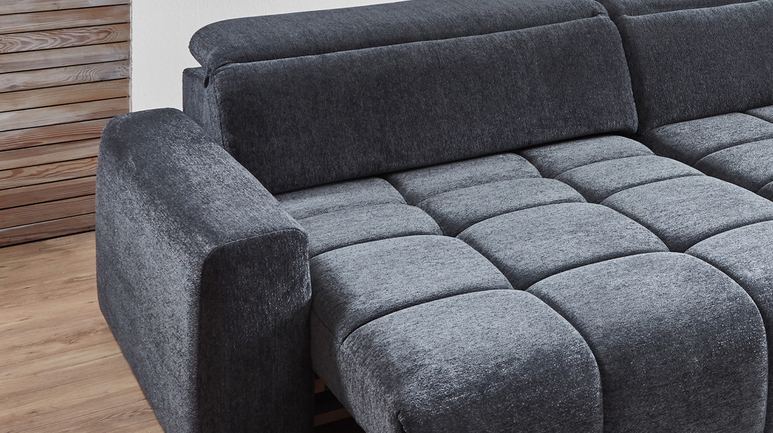 Ecksofa anthrazit elektrisch ausfahrbar 288 cm - OT rechts - BROOK