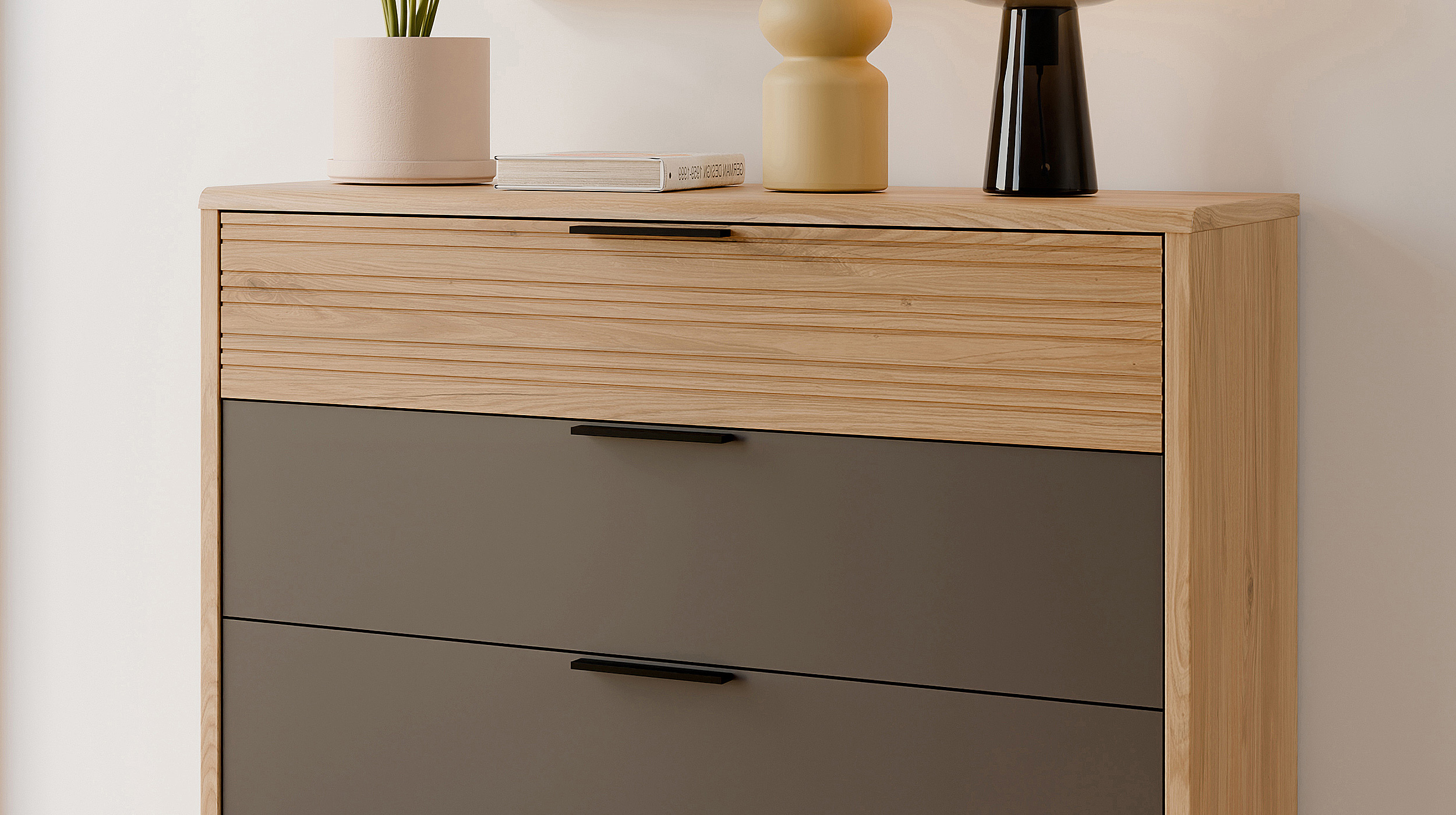 Kommode grau Wildeiche - 4 Schubladen - 100 cm - VALPECULA 