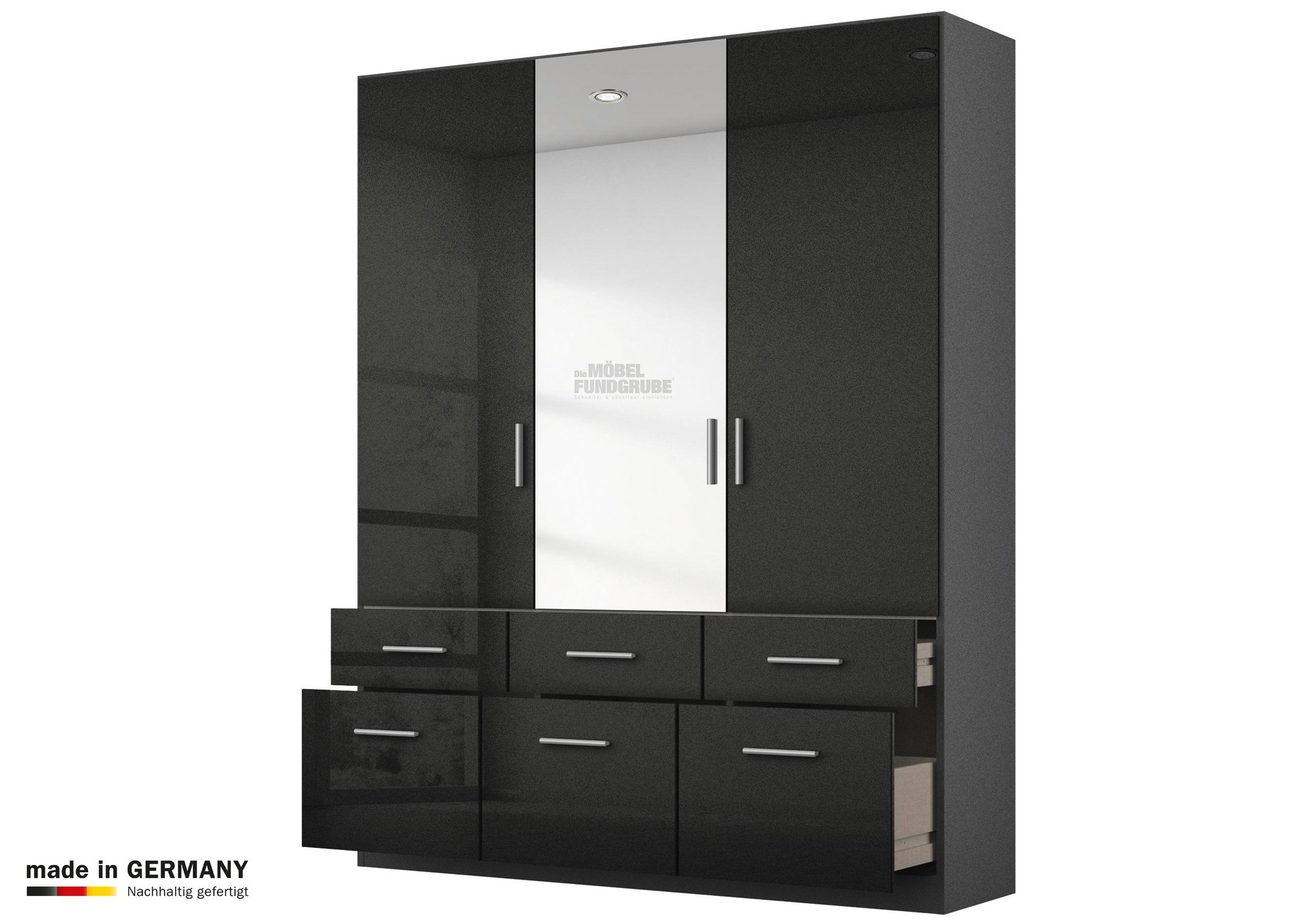 Kleiderschrank mit Spiegel - hochglanz grau - 136 cm - rauch - CELLE