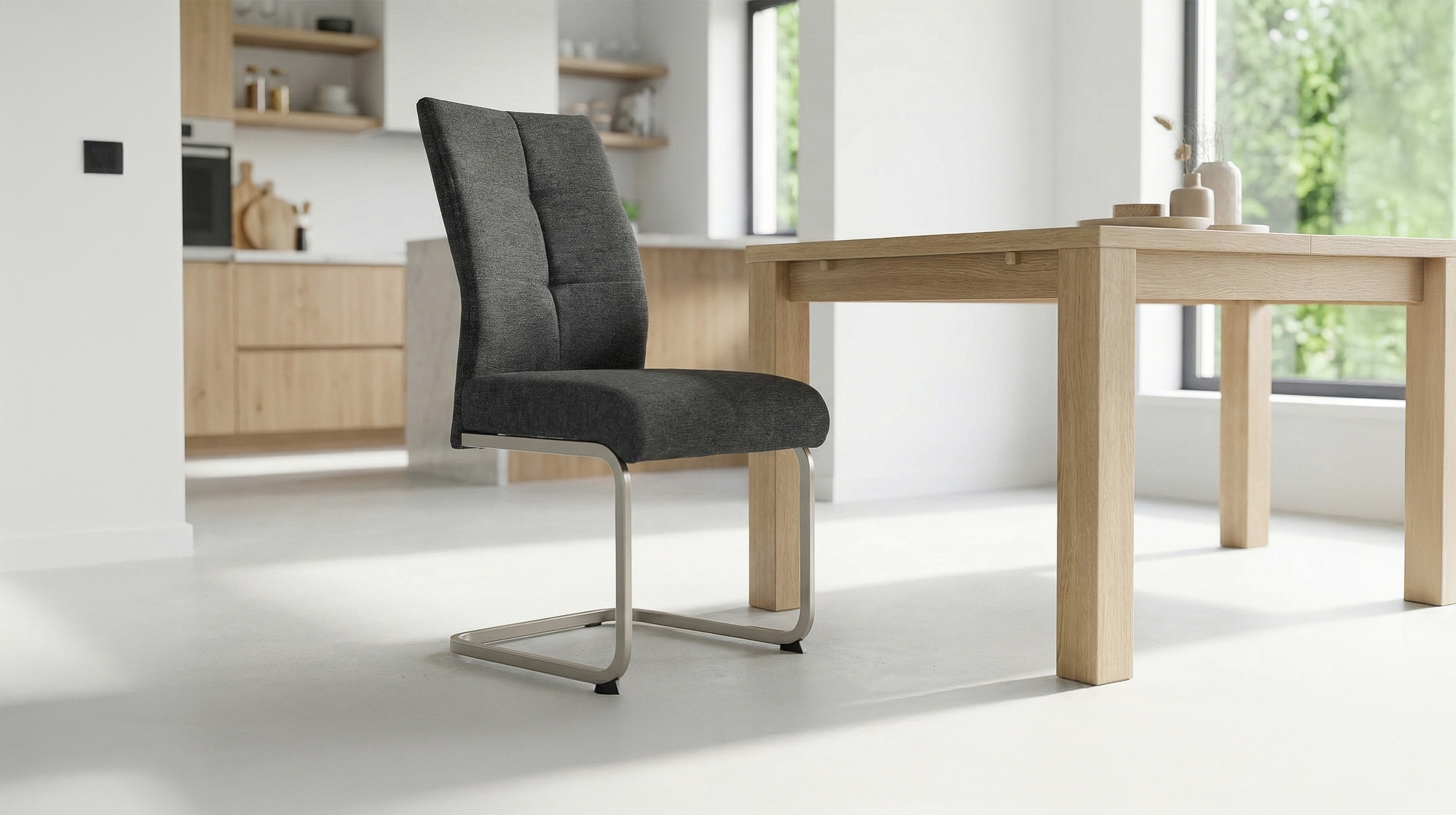 Schwingstuhl für Esszimmer anthrazit Webstoff - INES