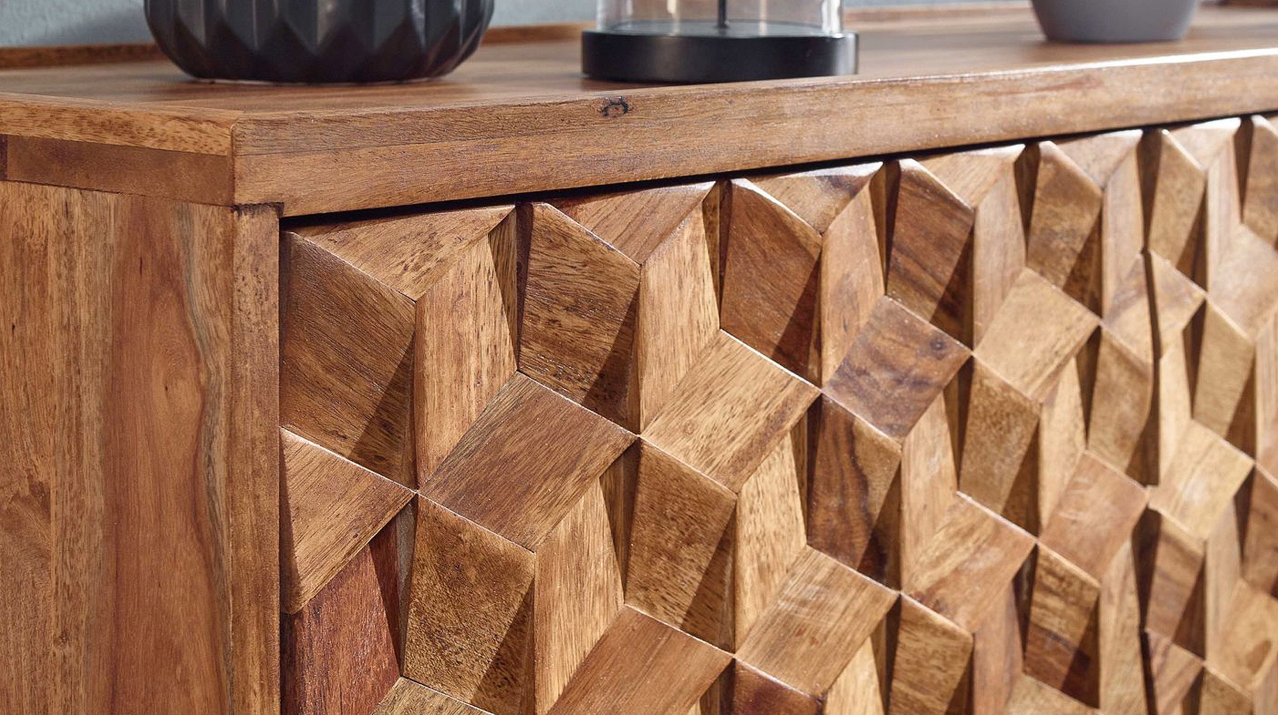 Sideboard mit 3 Schubladen Sheesham massiv gebeizt 138 cm - SUNE