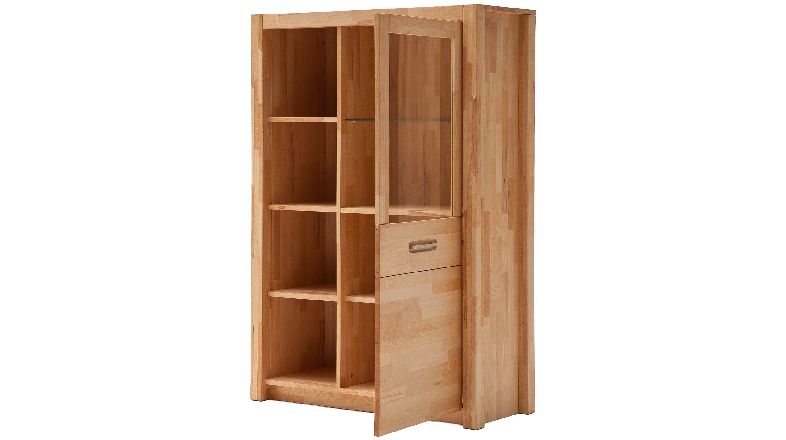 Highboard mit 1 Glastür Kernbuche massiv geölt 98 cm - FENJA