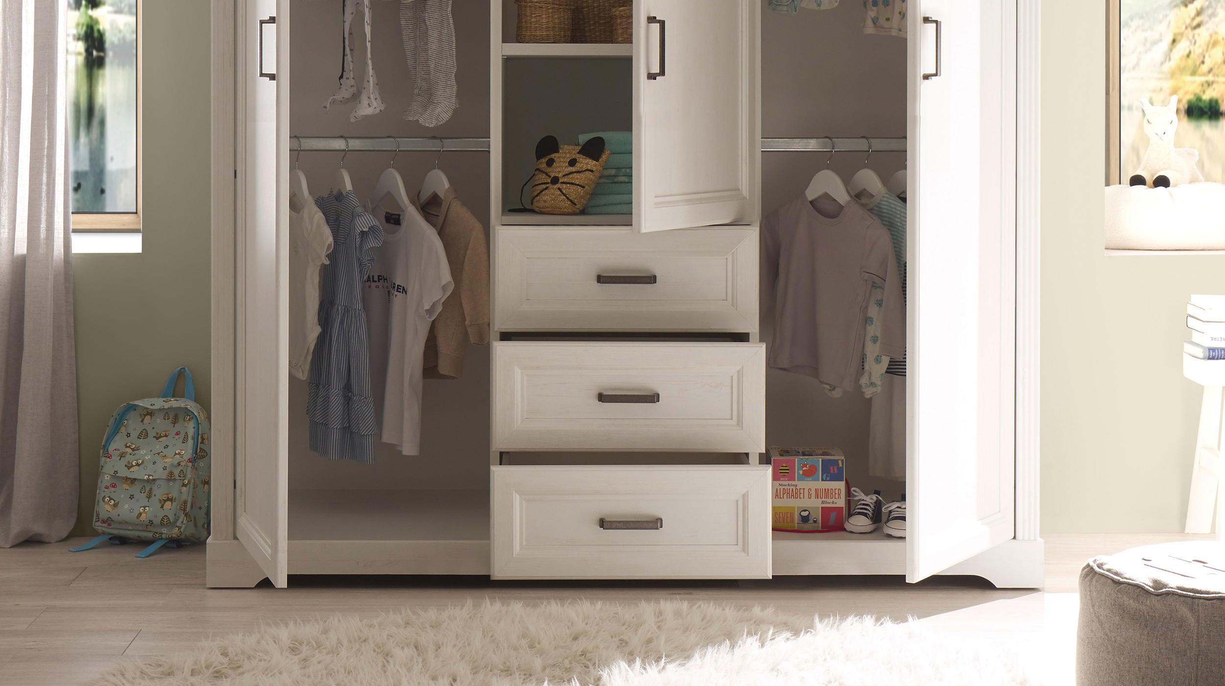 Kleiderschrank Anderson Pinie weiß 164 cm 3-türig - JASMIN 