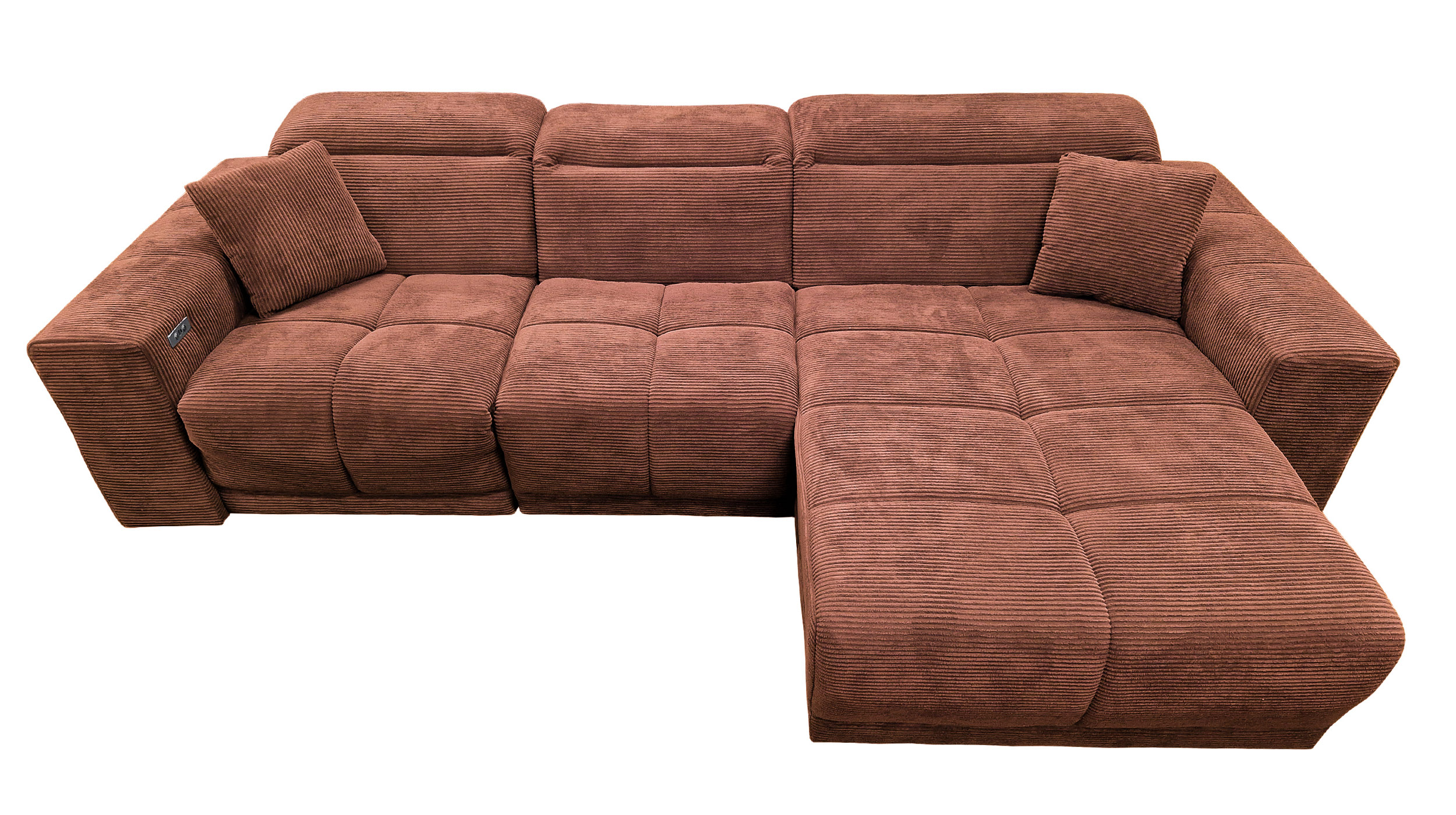Ecksofa Cord rost 302 x 167 cm mit Relaxfunktion - OT rechts - TONI