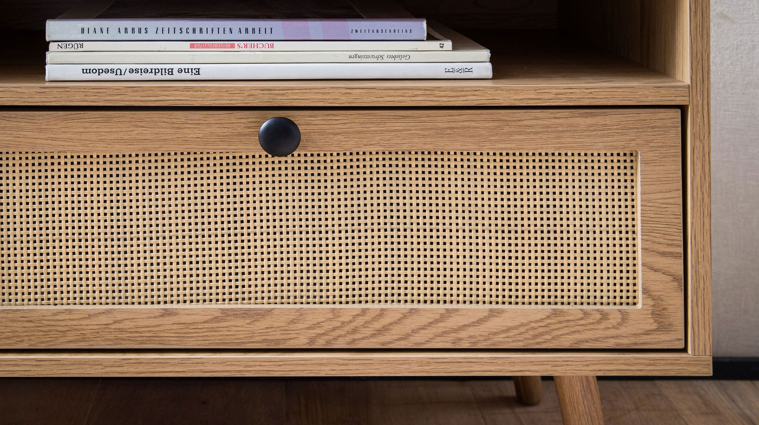 TV - Lowboard Eiche teilmassiv - Rattan 120 cm - RATVAN