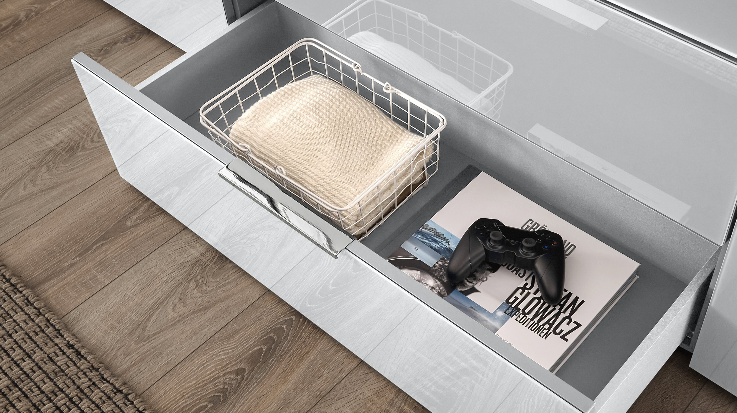 TV-Lowboard weiß - Glasfront - 226 cm - SANTORIN