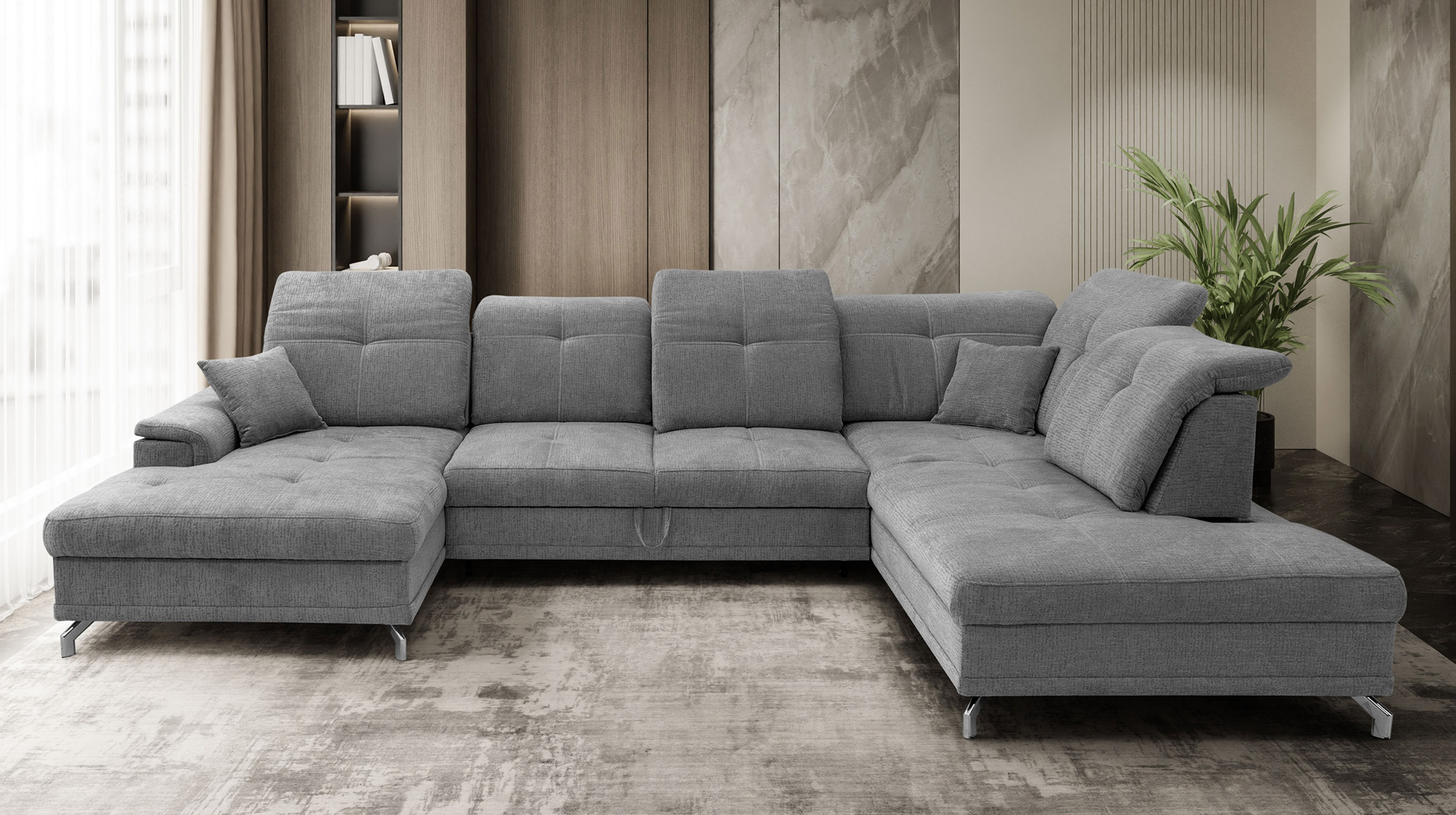 Wohnlandschaft Schlaffunktion grau Bettkasten - 360 cm - BRITTA