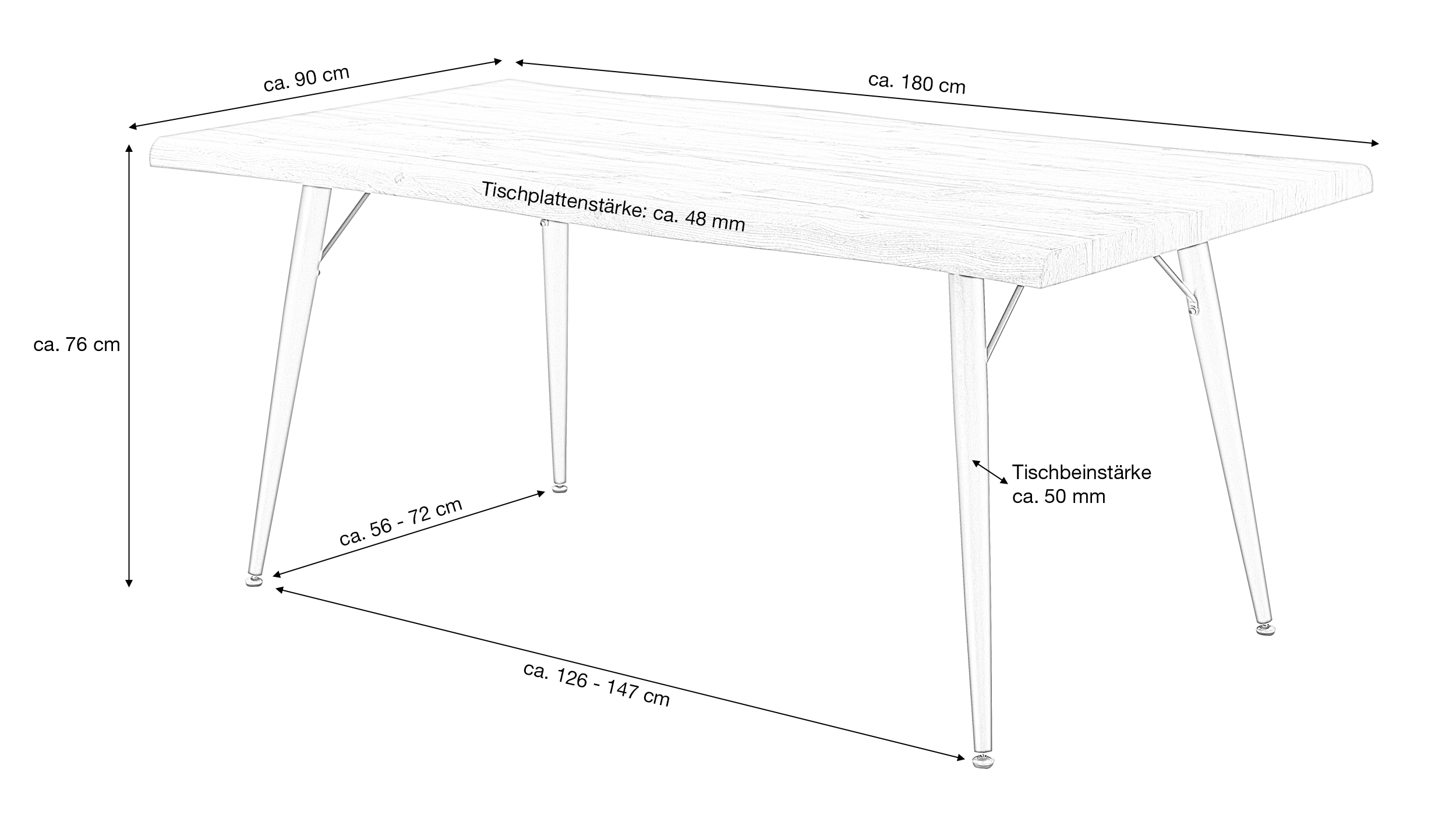 Esstisch Baumkantentisch Optik 180 x 90 cm Wildeiche - TAILIN