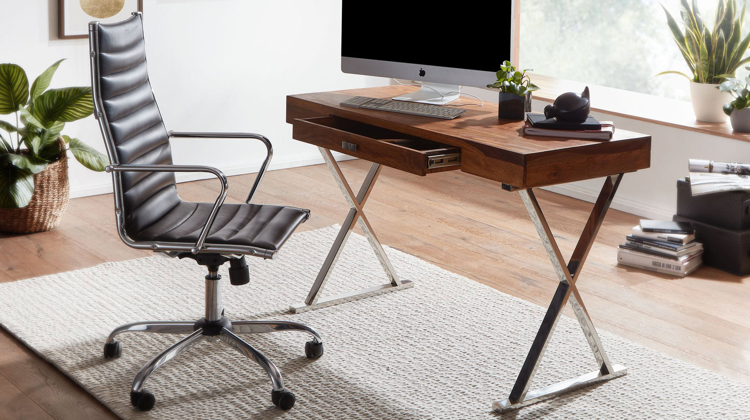 Schreibtisch mit Schublade Sheesham massiv - 120 cm - SOLVIG 