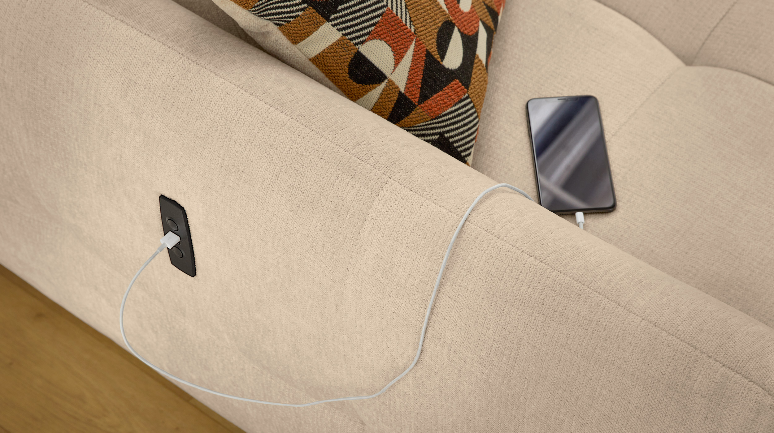 Ecksofa beige ausziehbar mit Relaxfunktion 260 x 191 cm - ZOOM