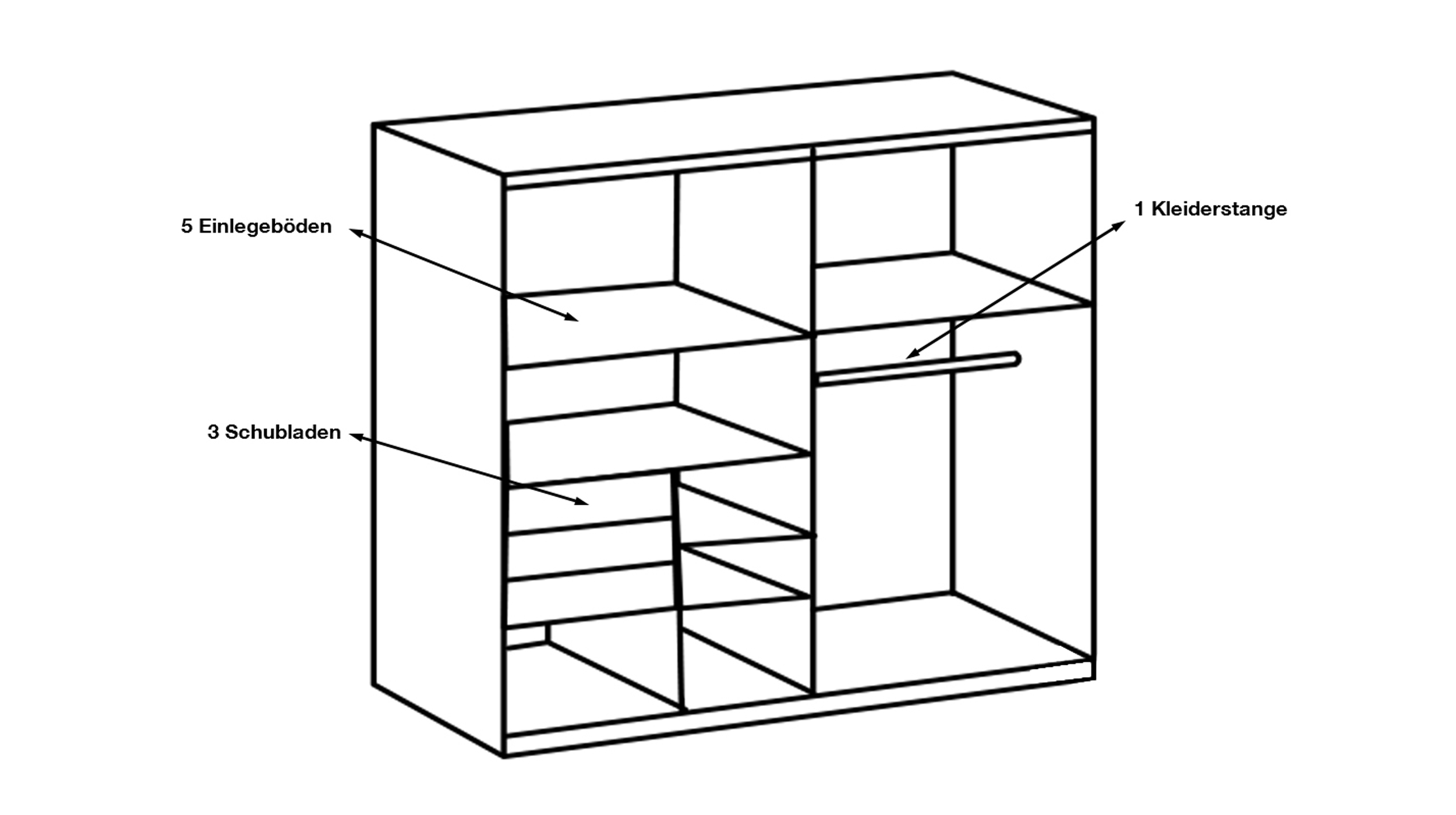 Schwebetürenschrank schwarz - Glasfront - 225 cm - SAIGON