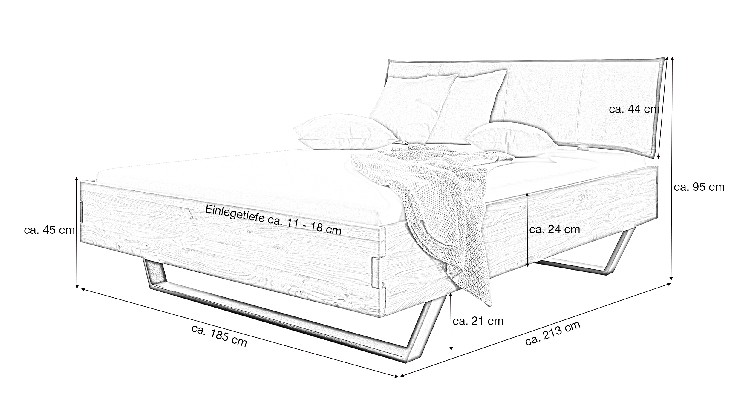 Massivholzbett 180 cm in Wildeiche geölt - AMIRA